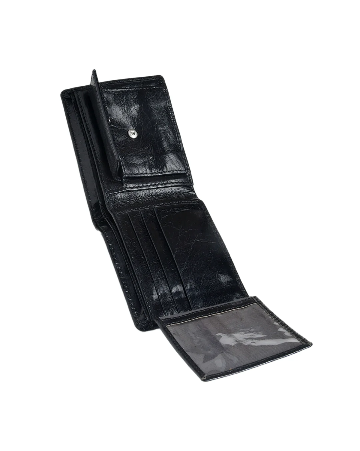 Premium Black Genuine Leather Bi-Fold Wallet with Coin Pocket & ID Window - Image 5