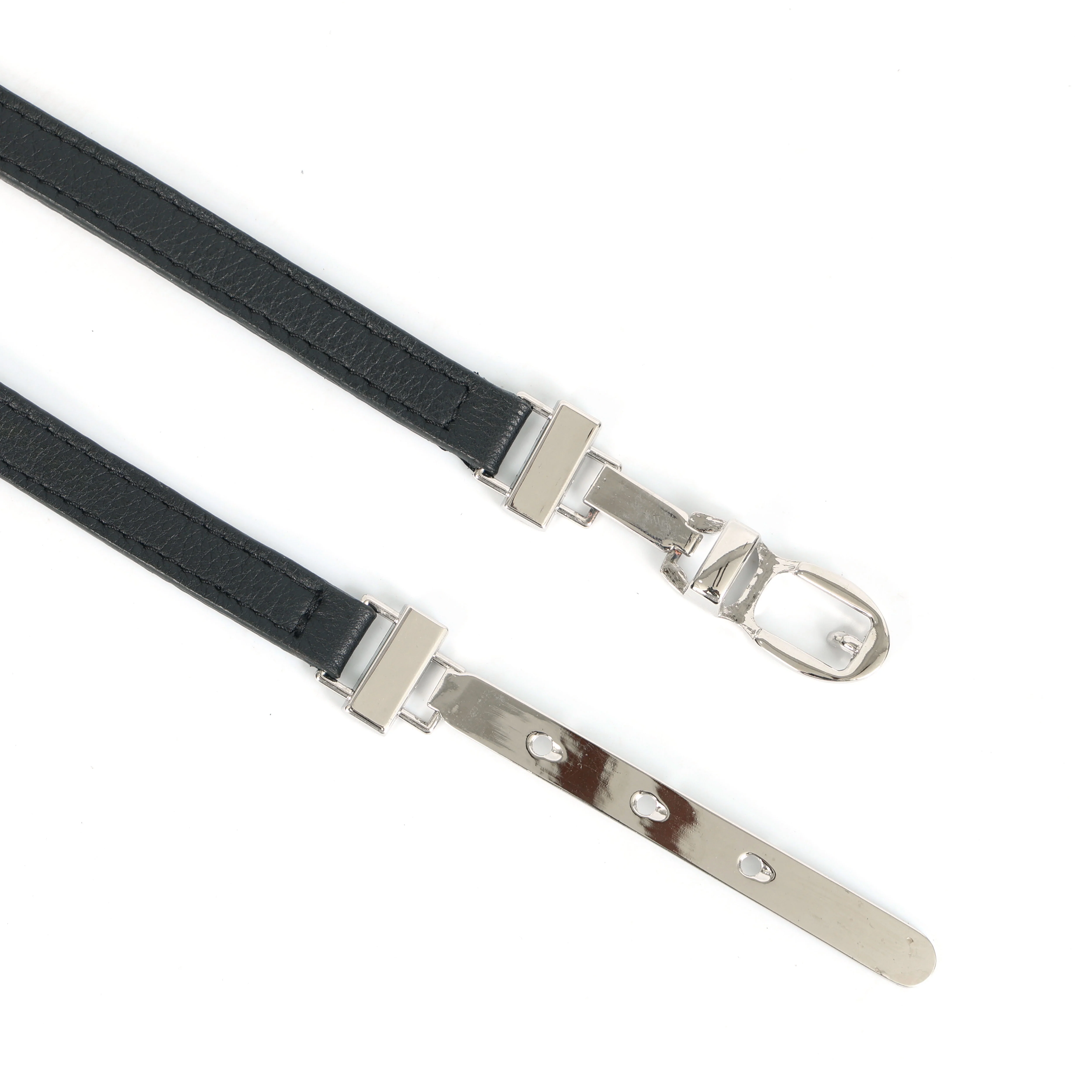 Celtic Black Genuine Leather Belt for Women | Sleek Slim Belt with Polished Metal Buckle - Image 2