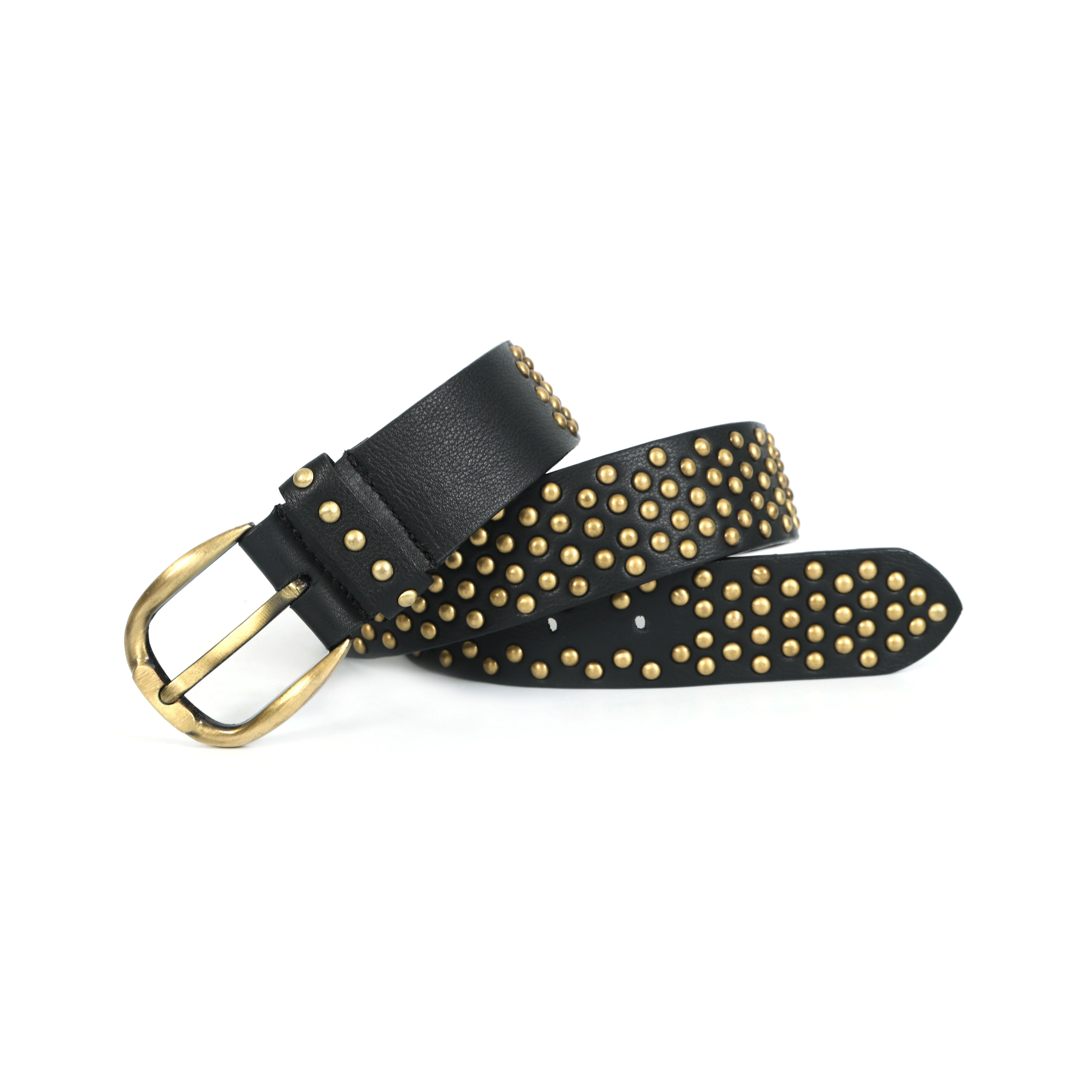 Celtic Black Studded Genuine Leather Belt | Trendy Gold-Tone Buckle Belt for Men & Women - Image 3