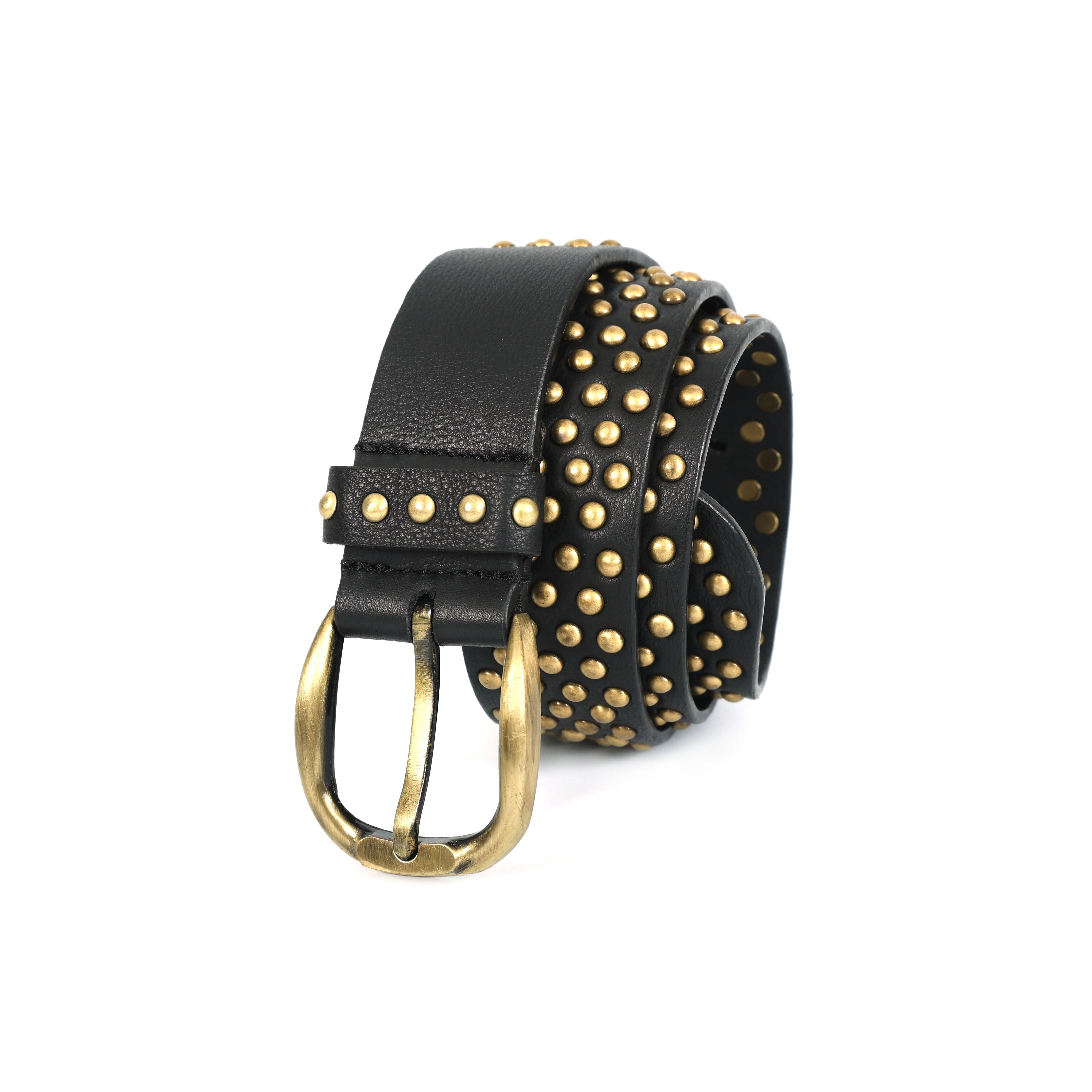 Celtic Black Studded Genuine Leather Belt | Trendy Gold-Tone Buckle Belt for Men & Women - Image 4