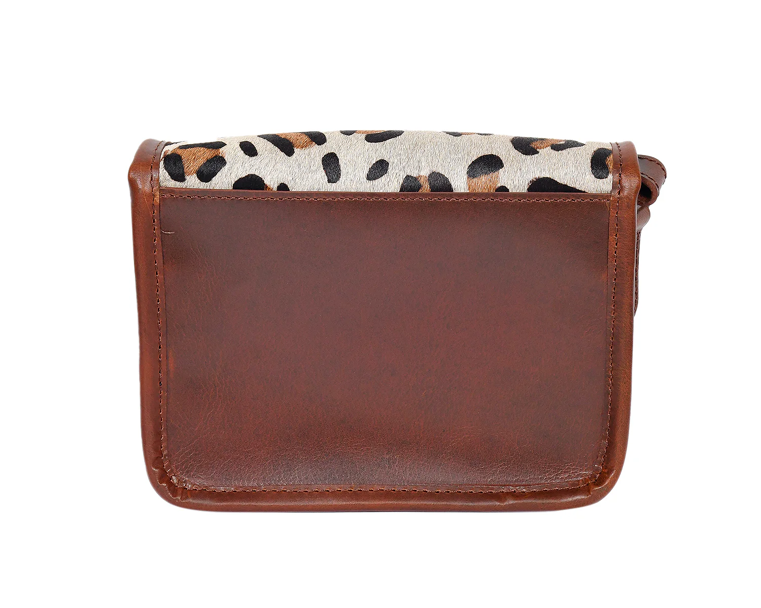 Premium  Brown Leather  Small Crossbody Bag with Leopard Print Flap - Image 6