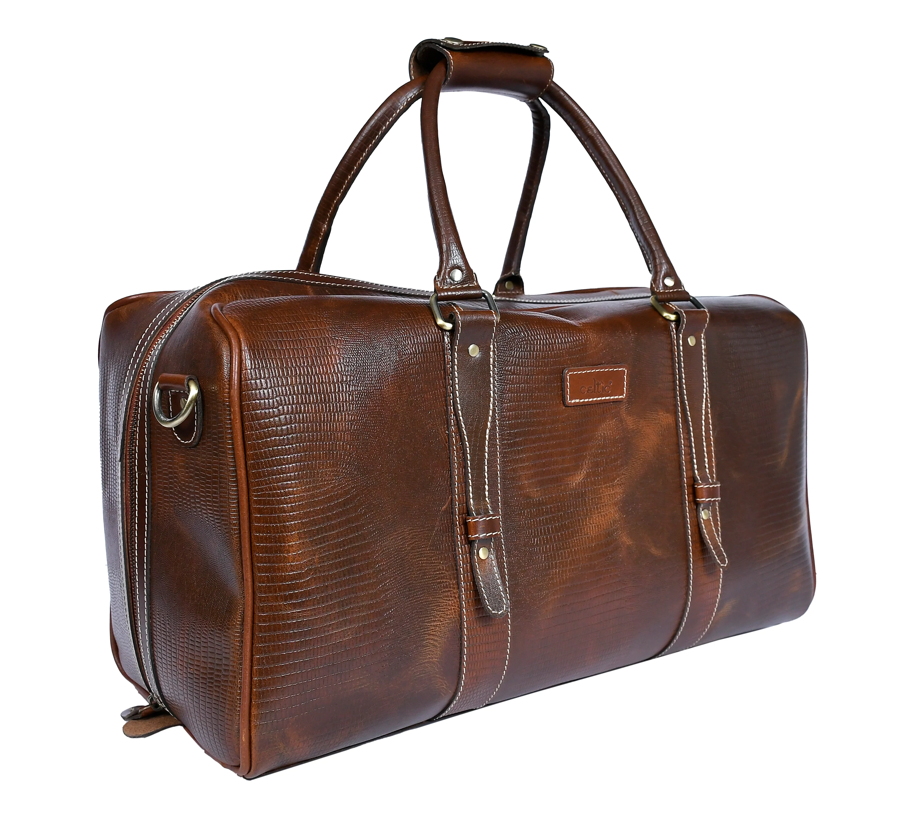 Premium Genuine Croc Texture Leather Travel Duffel with Detachable Strap & Zip Compartments - Image 3