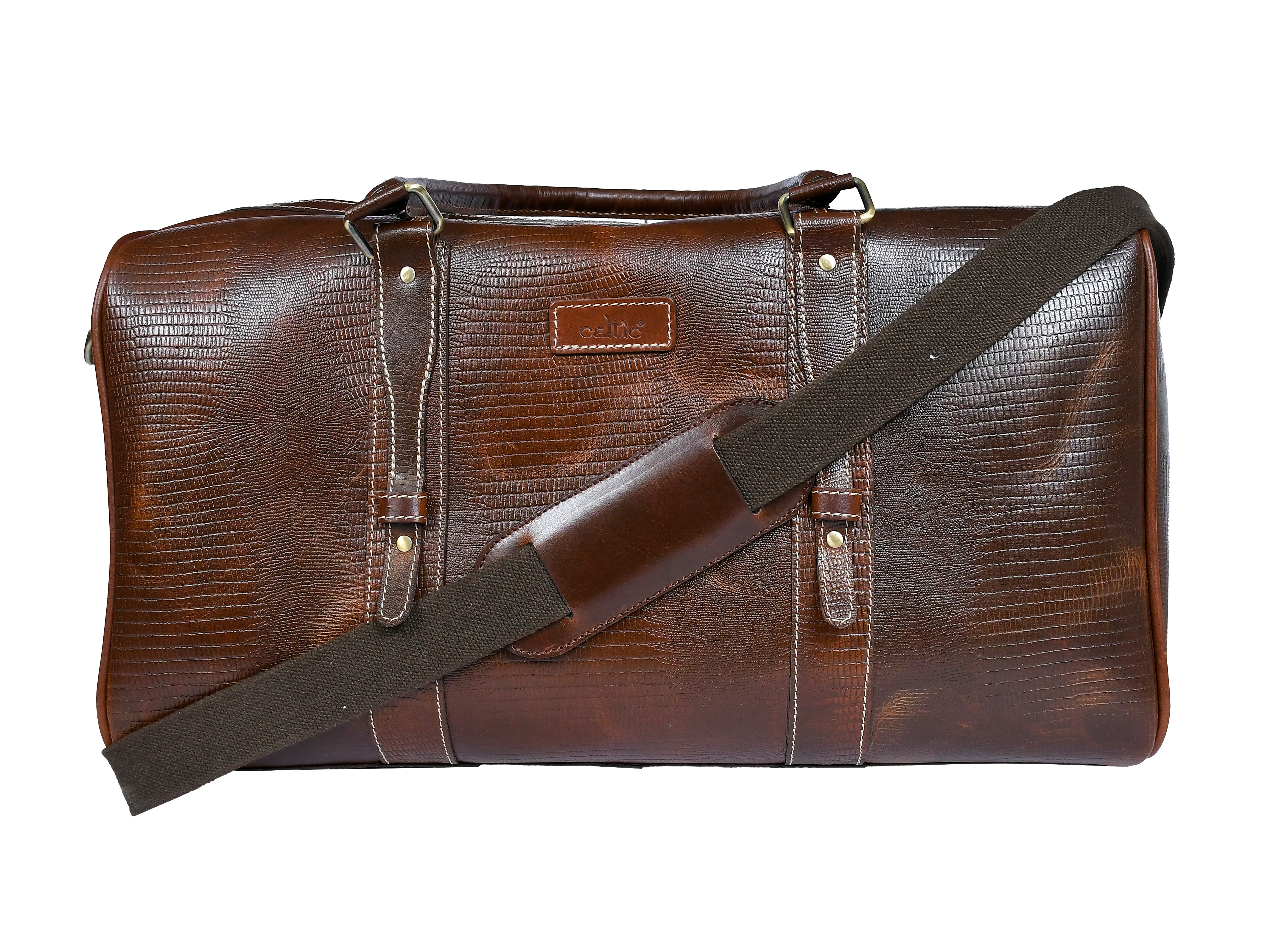 Premium Genuine Croc Texture Leather Travel Duffel with Detachable Strap & Zip Compartments - Image 5