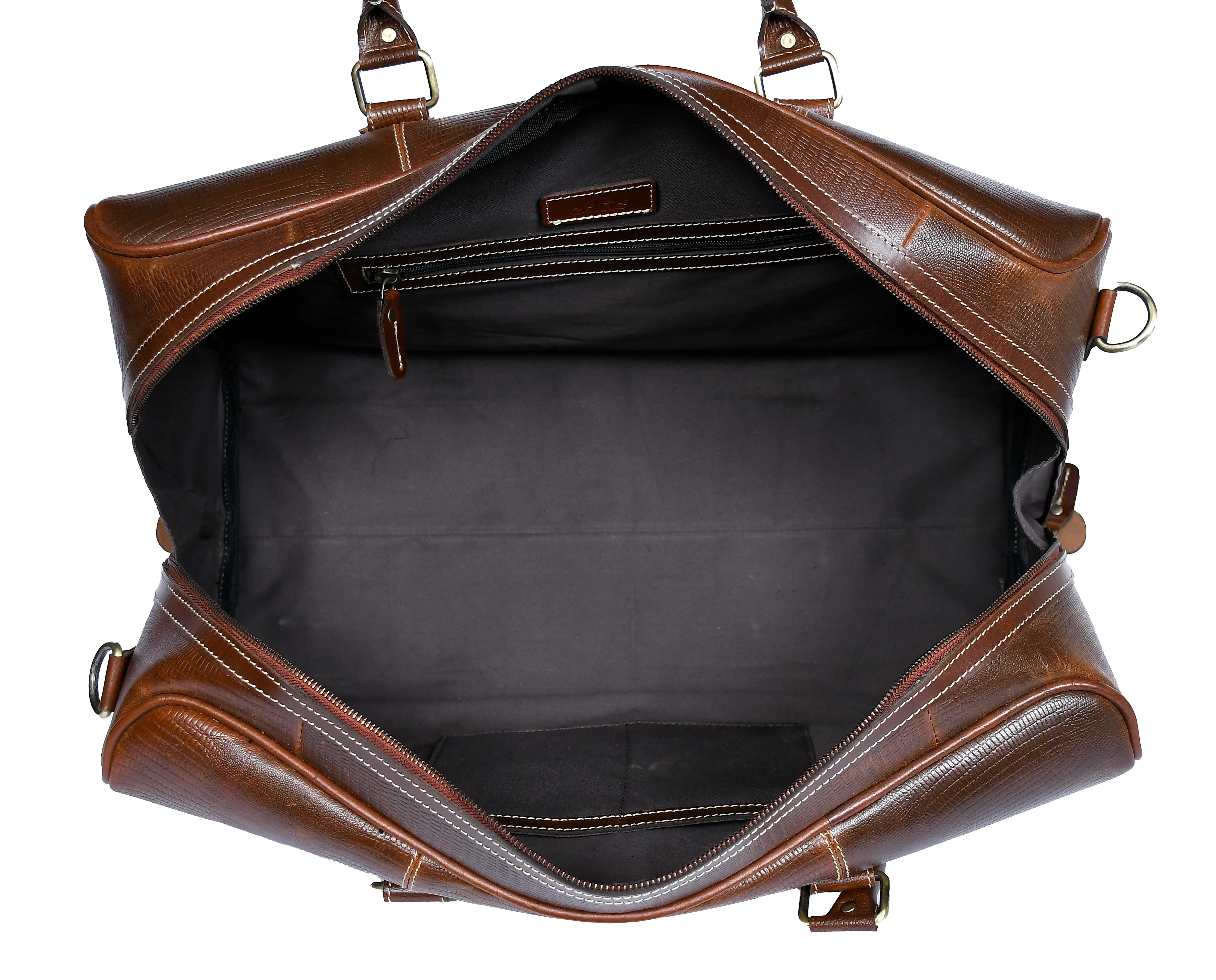 Premium Genuine Croc Texture Leather Travel Duffel with Detachable Strap & Zip Compartments - Image 6