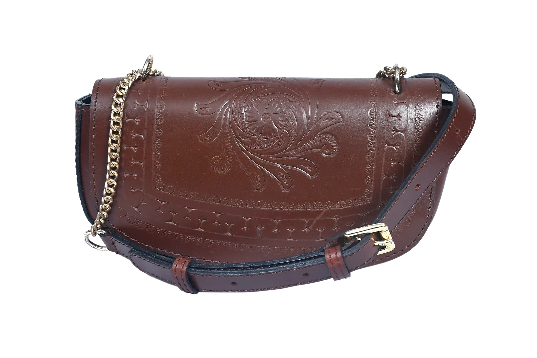 Premium Embossed Leather Chain Sling Bag | Handcrafted with Magnetic Closure - Image 4