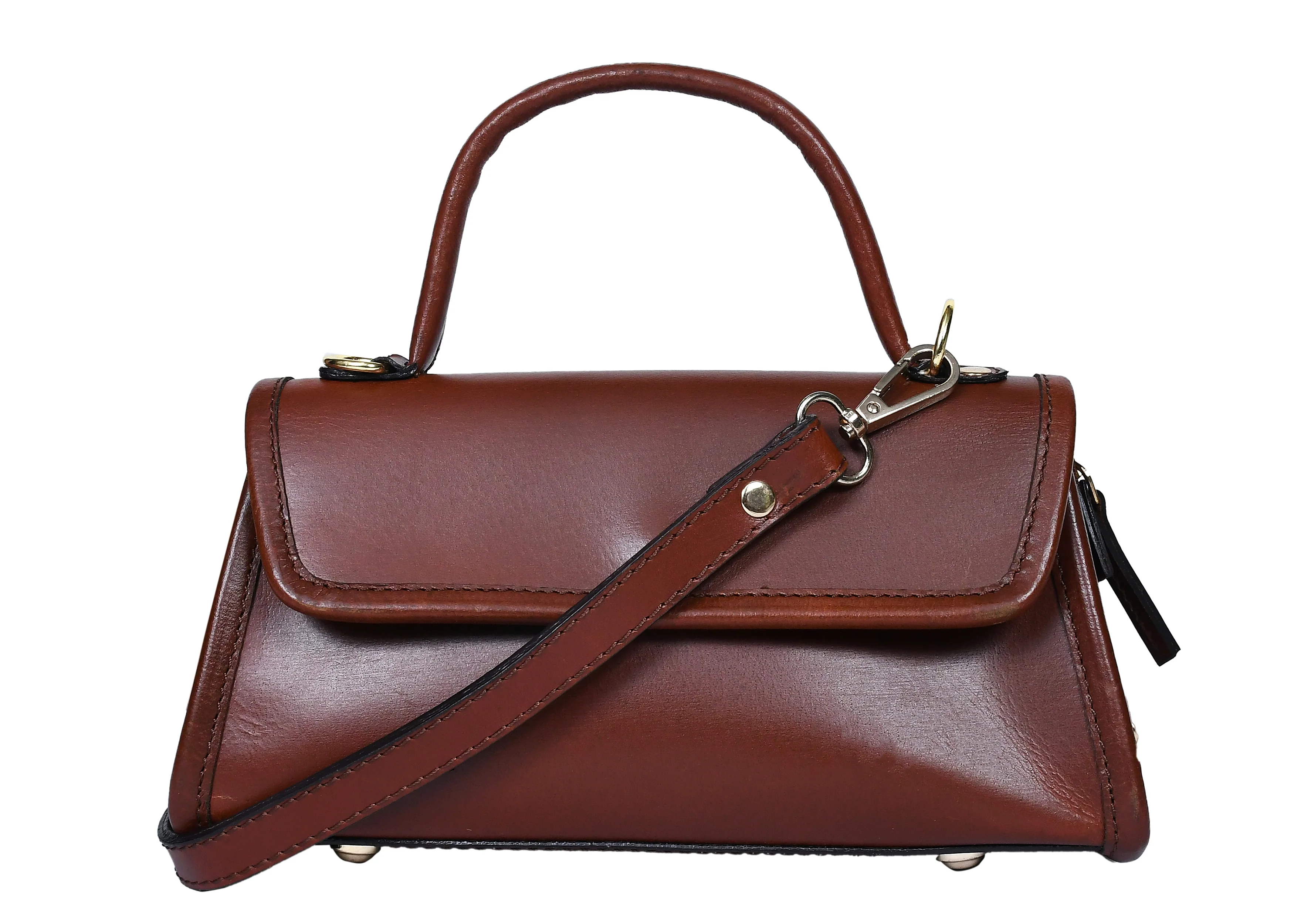 Premium  Leather Top-Handle Handbag with Flap Closure - Image 17