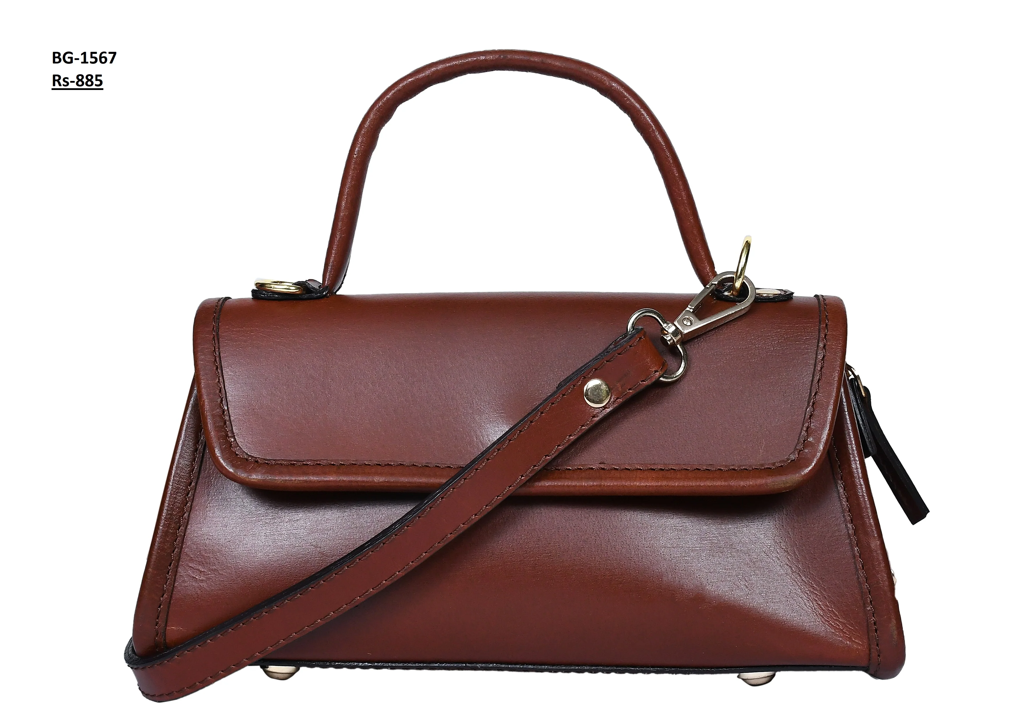 Premium  Leather Top-Handle Handbag with Flap Closure - Image 18