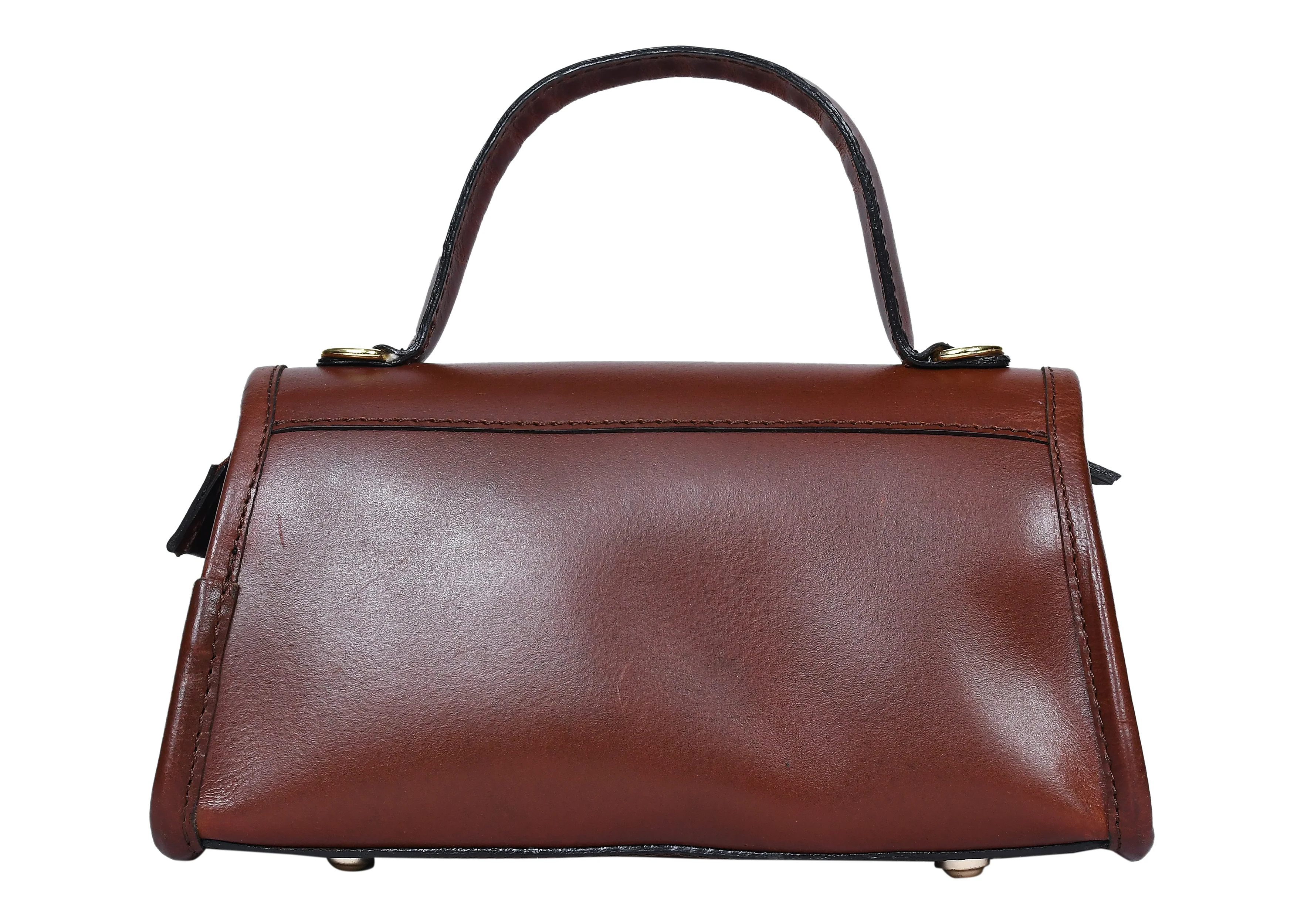 Premium  Leather Top-Handle Handbag with Flap Closure - Image 26