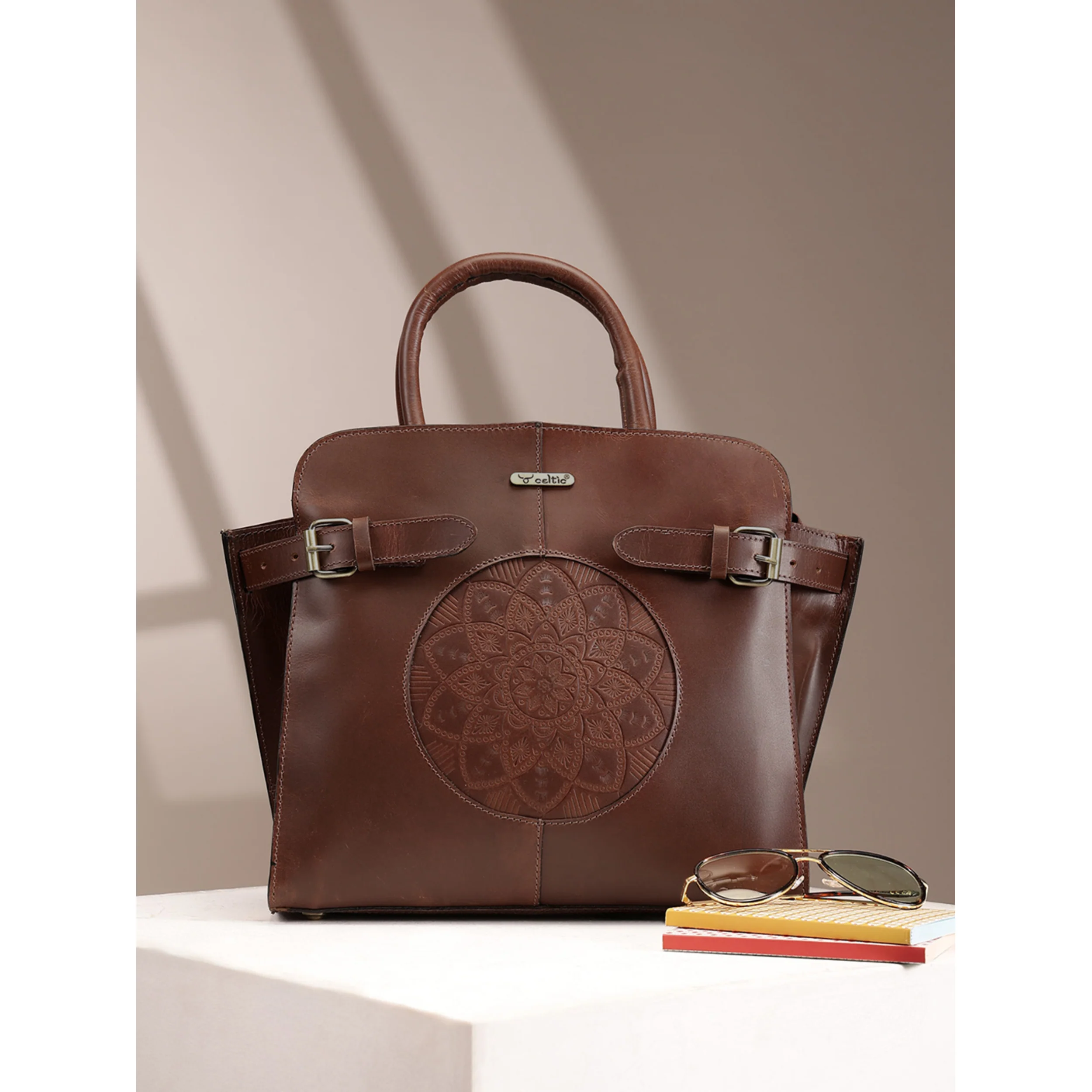 Premium Genuine Leather Satchel hand Bag with Embossed Front Panel - Image 10