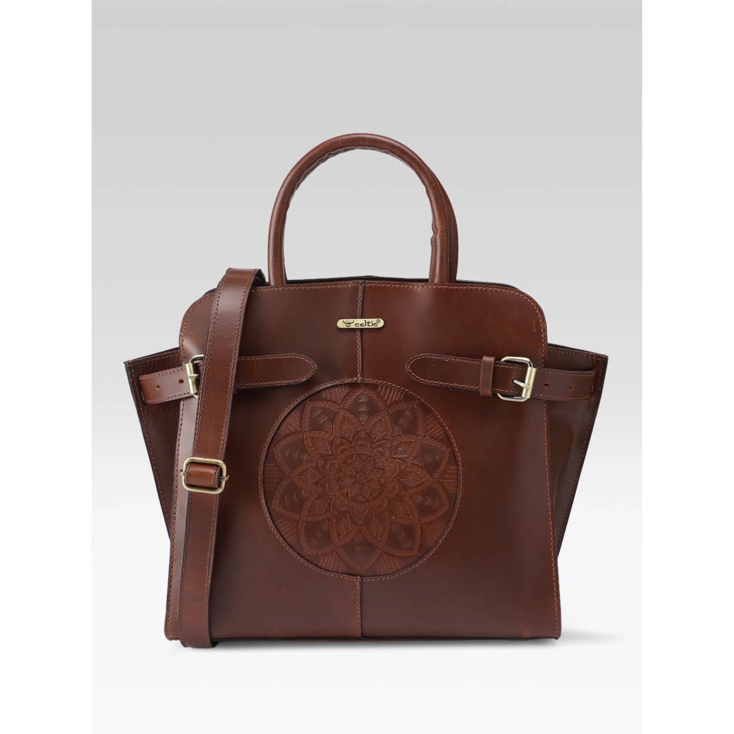 Premium Genuine Leather Satchel hand Bag with Embossed Front Panel - Image 11