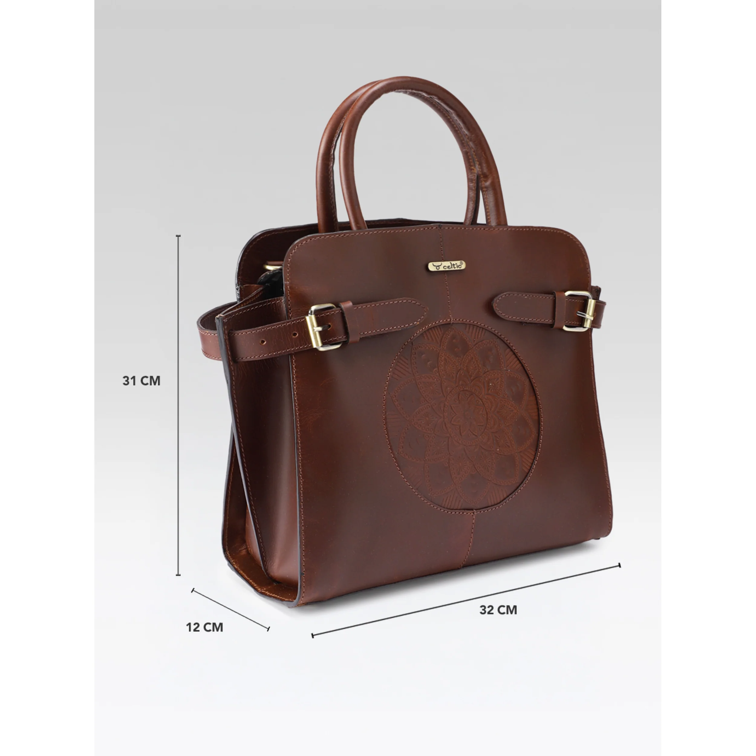Premium Genuine Leather Satchel hand Bag with Embossed Front Panel - Image 12