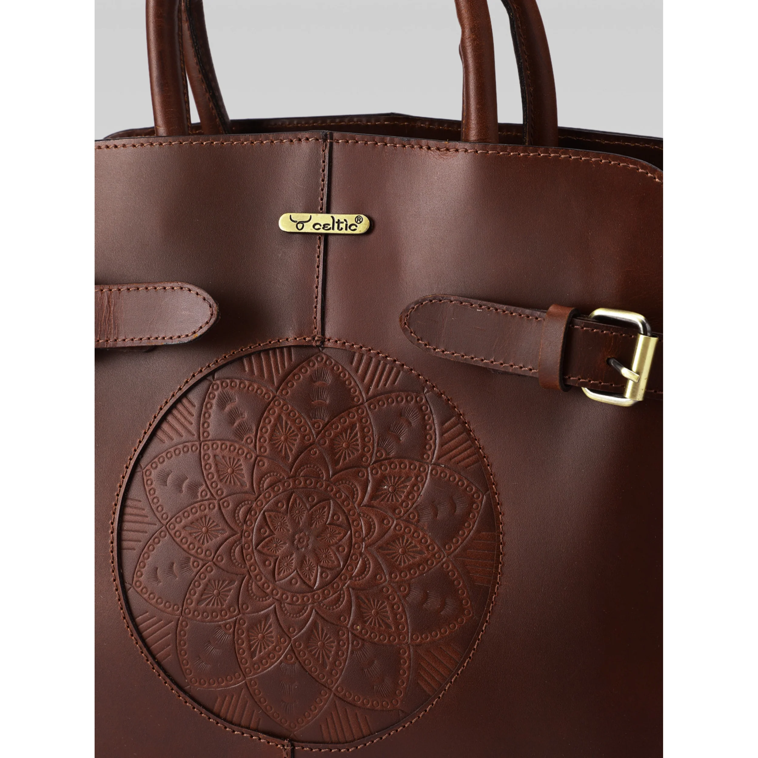 Premium Genuine Leather Satchel hand Bag with Embossed Front Panel - Image 16