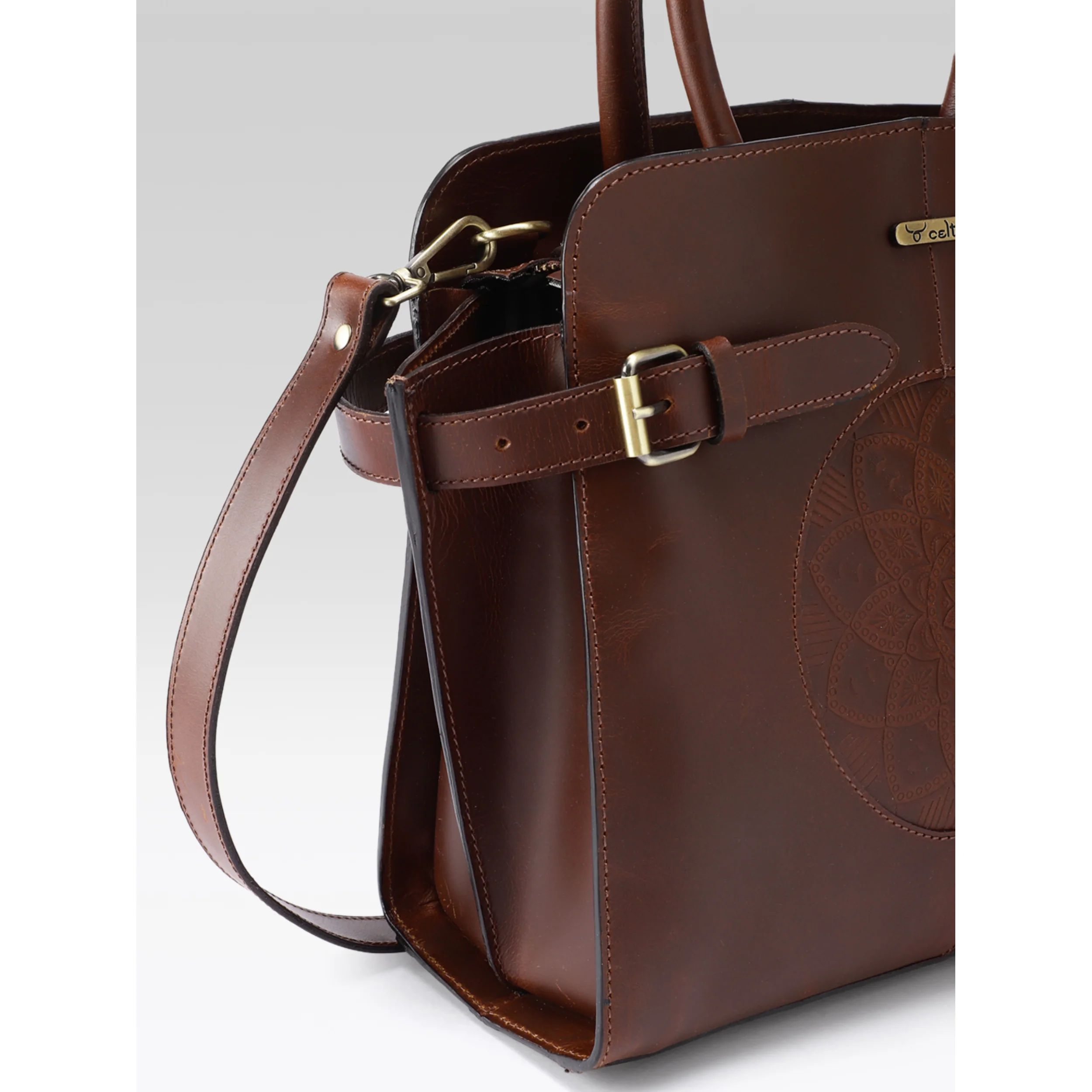 Premium Genuine Leather Satchel hand Bag with Embossed Front Panel - Image 17