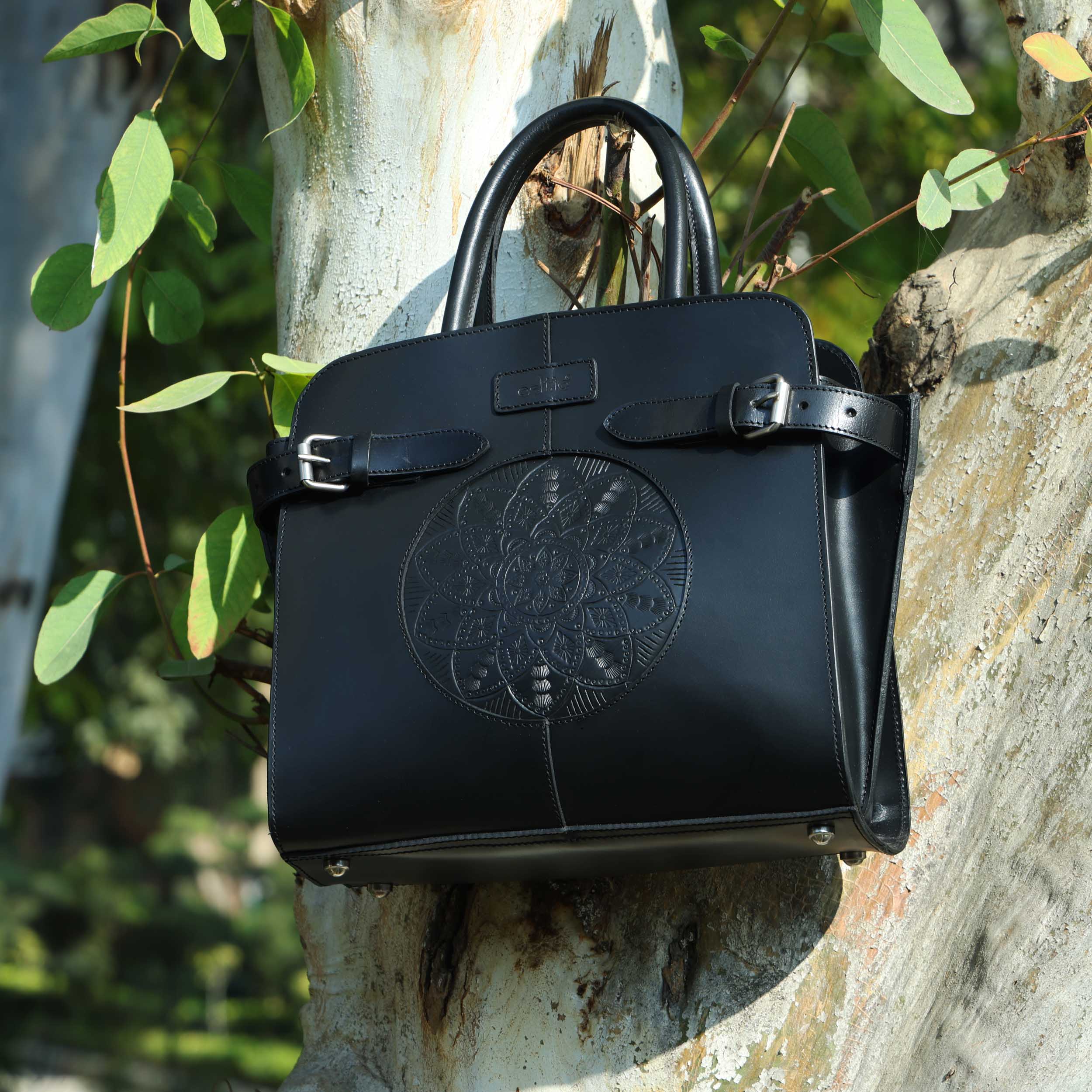 Premium Genuine Leather Satchel hand Bag with Embossed Front Panel - Image 7