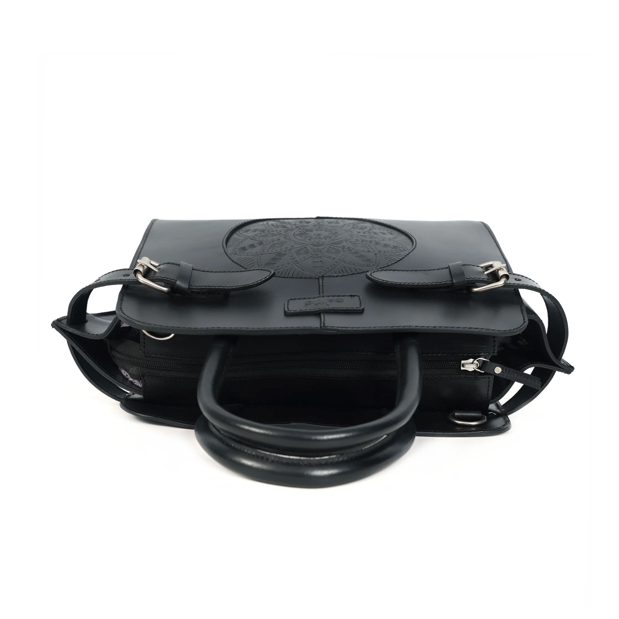 Premium Genuine Leather Satchel hand Bag with Embossed Front Panel - Image 9