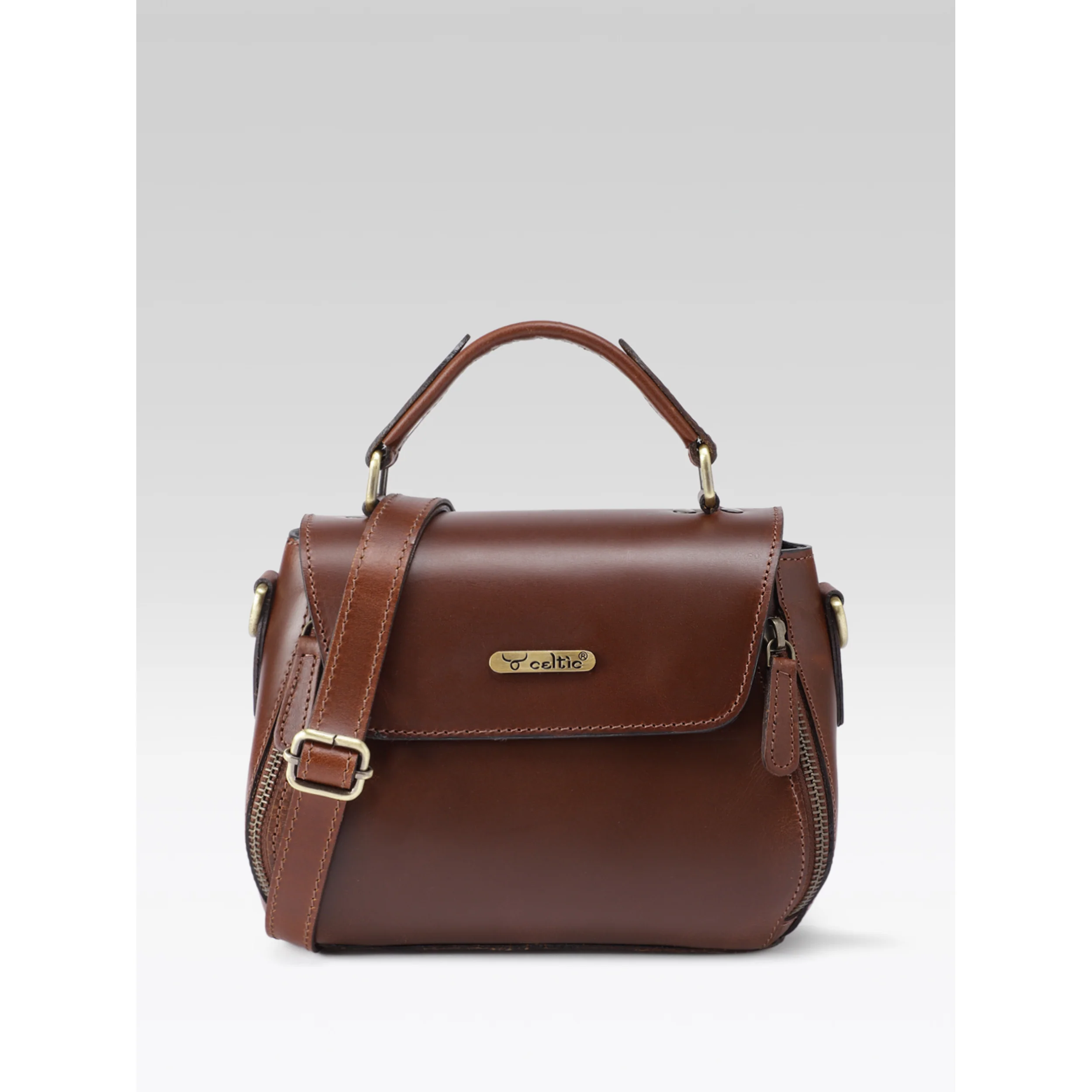 Premium Genuine Leather Top-Handle Handbag with Flap Closure & Zip Compartments - Image 13