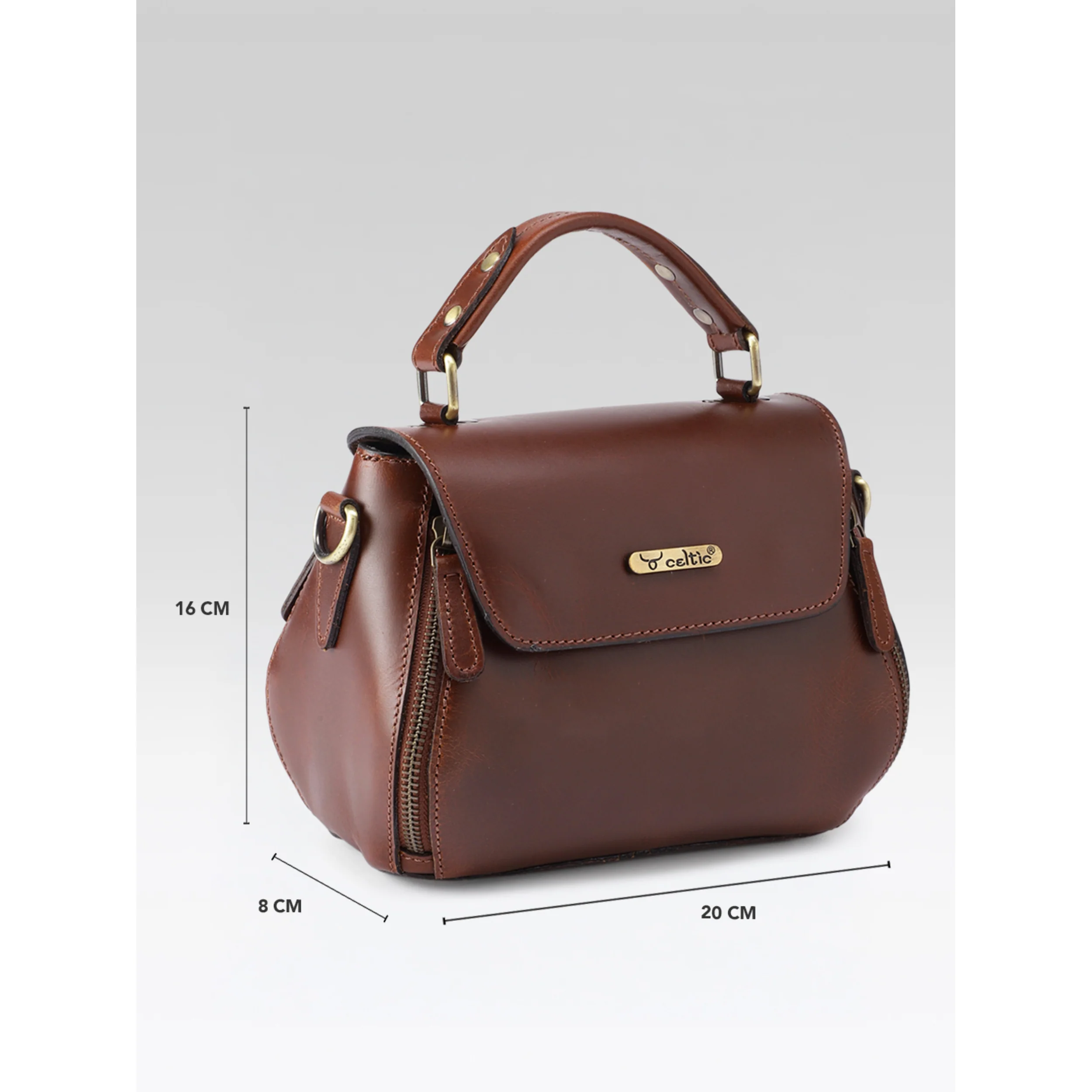 Premium Genuine Leather Top-Handle Handbag with Flap Closure & Zip Compartments - Image 15