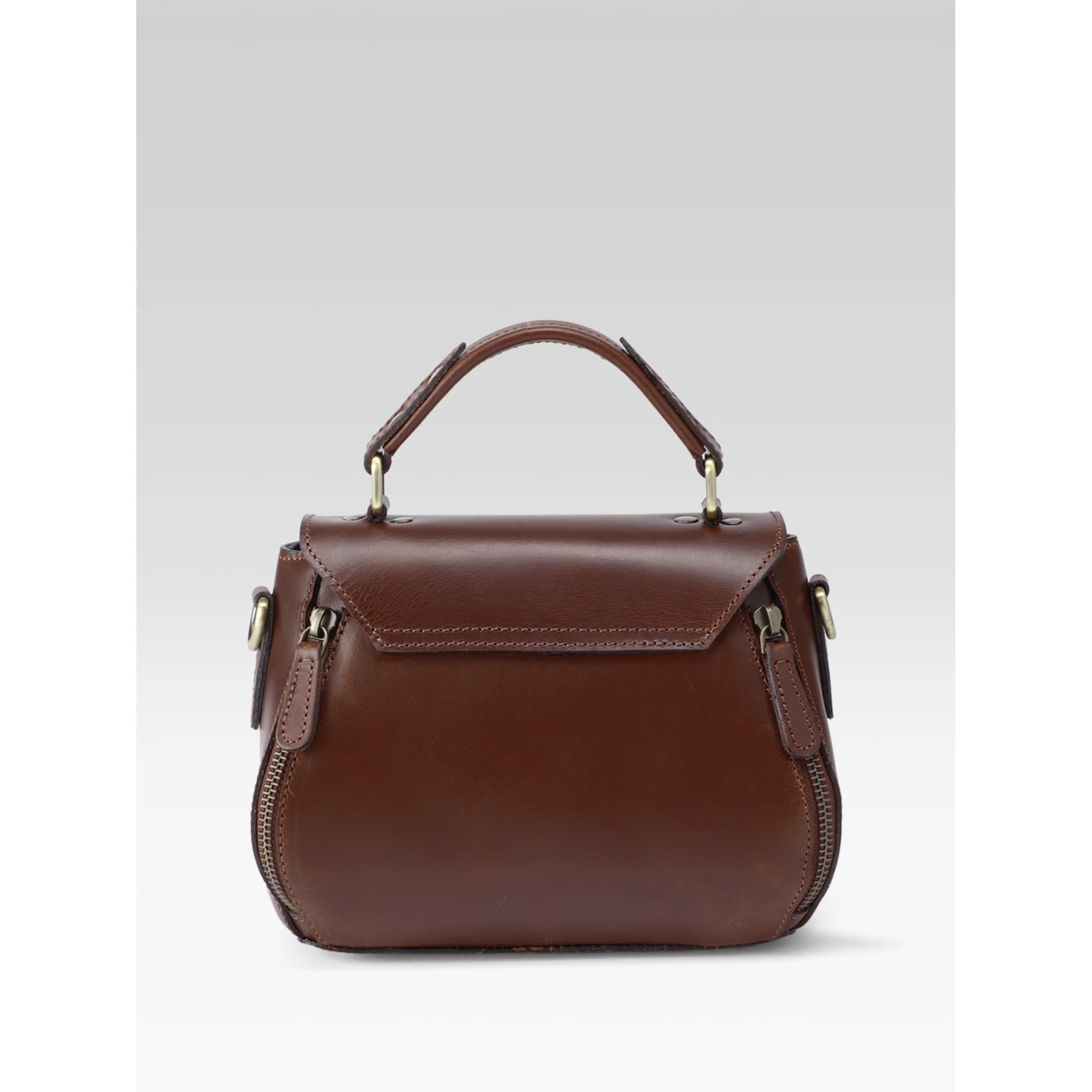 Premium Genuine Leather Top-Handle Handbag with Flap Closure & Zip Compartments - Image 16
