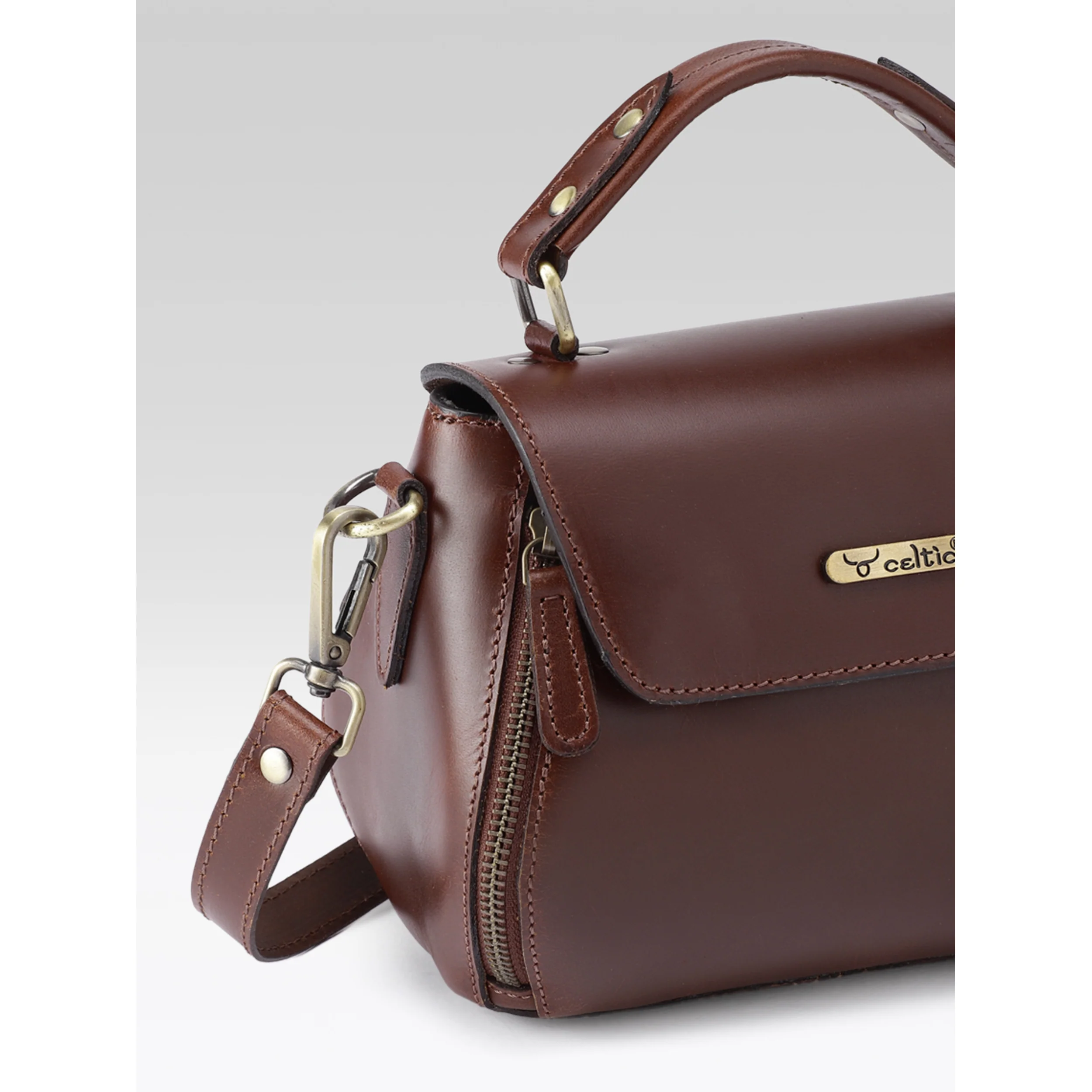Premium Genuine Leather Top-Handle Handbag with Flap Closure & Zip Compartments - Image 18