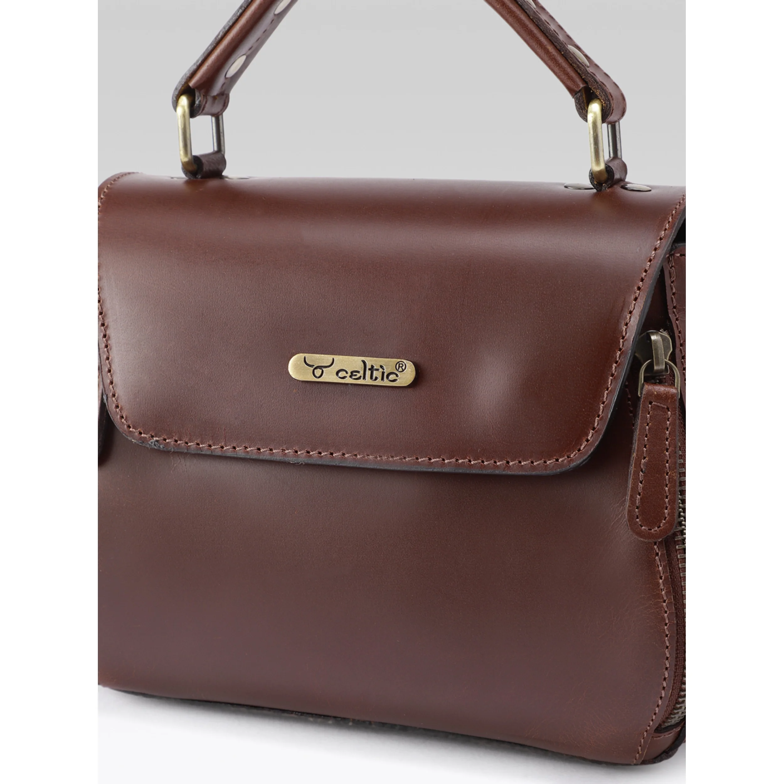 Premium Genuine Leather Top-Handle Handbag with Flap Closure & Zip Compartments - Image 20