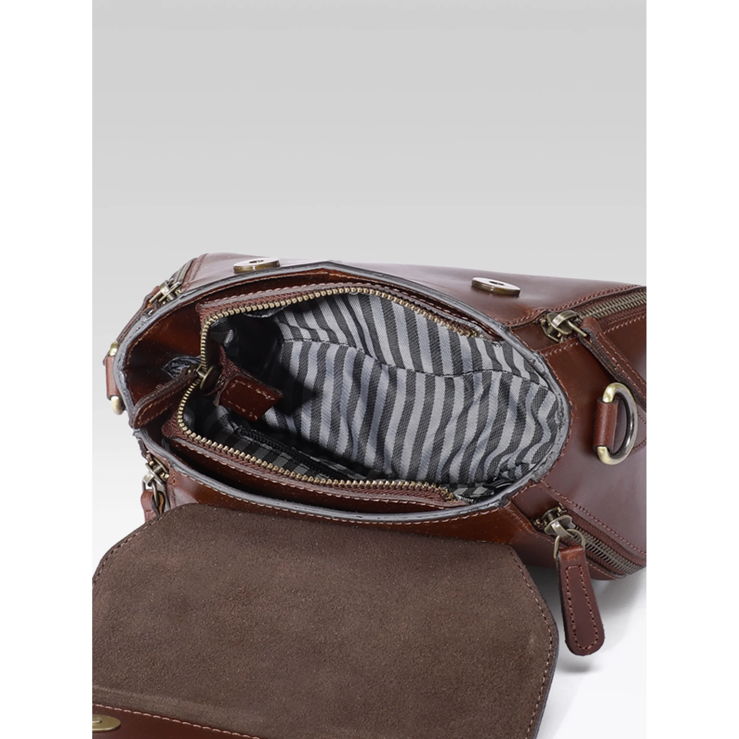 Premium Genuine Leather Top-Handle Handbag with Flap Closure & Zip Compartments - Image 21