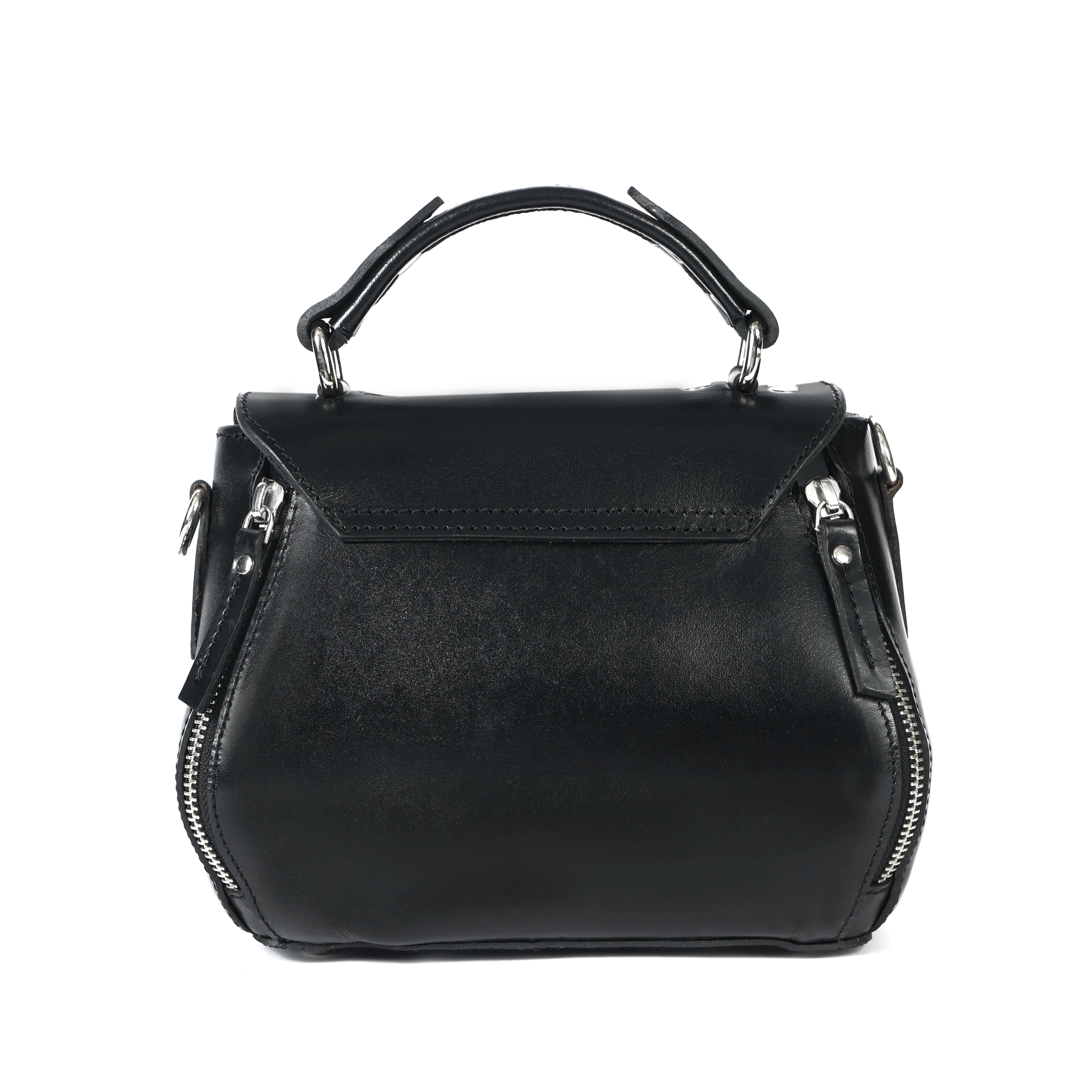 Premium Genuine Leather Top-Handle Handbag with Flap Closure & Zip Compartments - Image 6