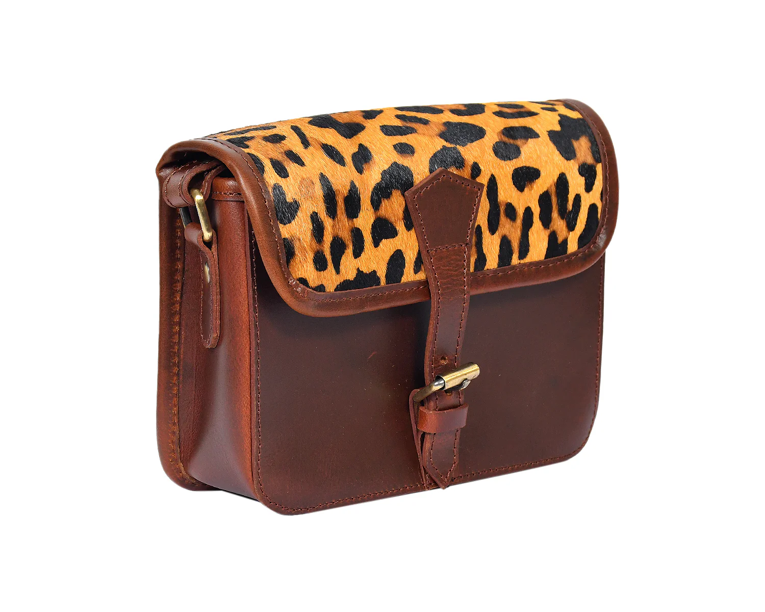 Premium Leather Crossbody Bag with Leopard Print Hairon Flap - Image 4