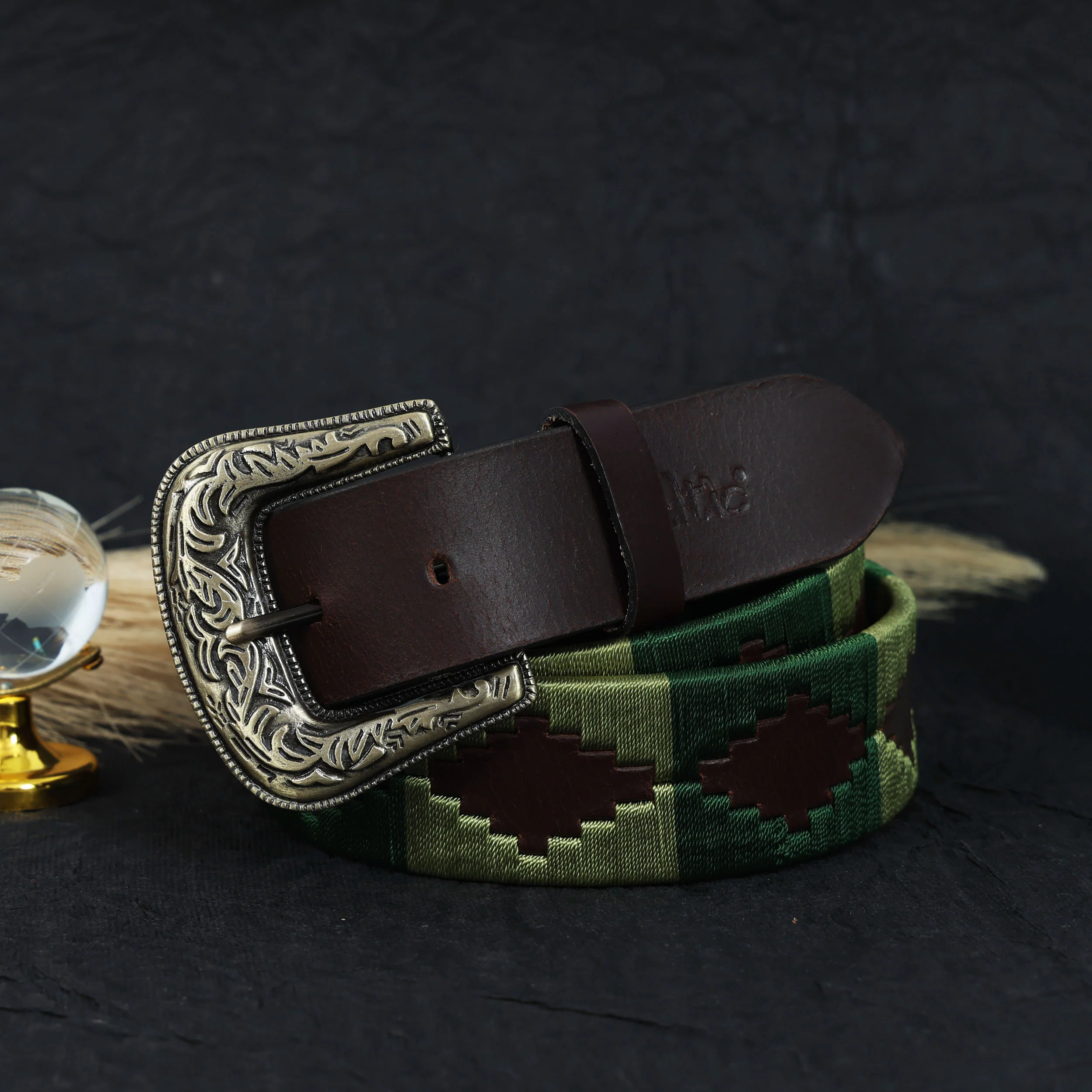 Unisex Handcrafted Leather Woven Green Buckle Artisan Casual Wear Accessory - Image 2
