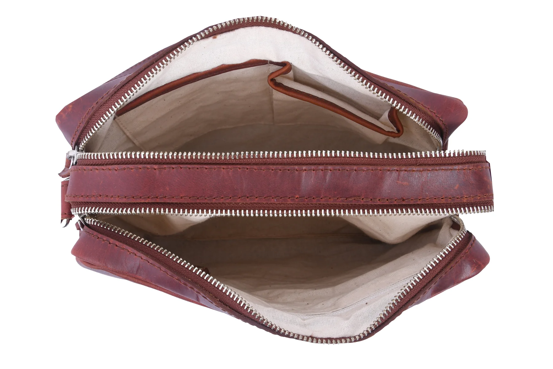 Premium Leather Crossbody Bag with Dual Zipper Compartments for Everyday Use - Image 6