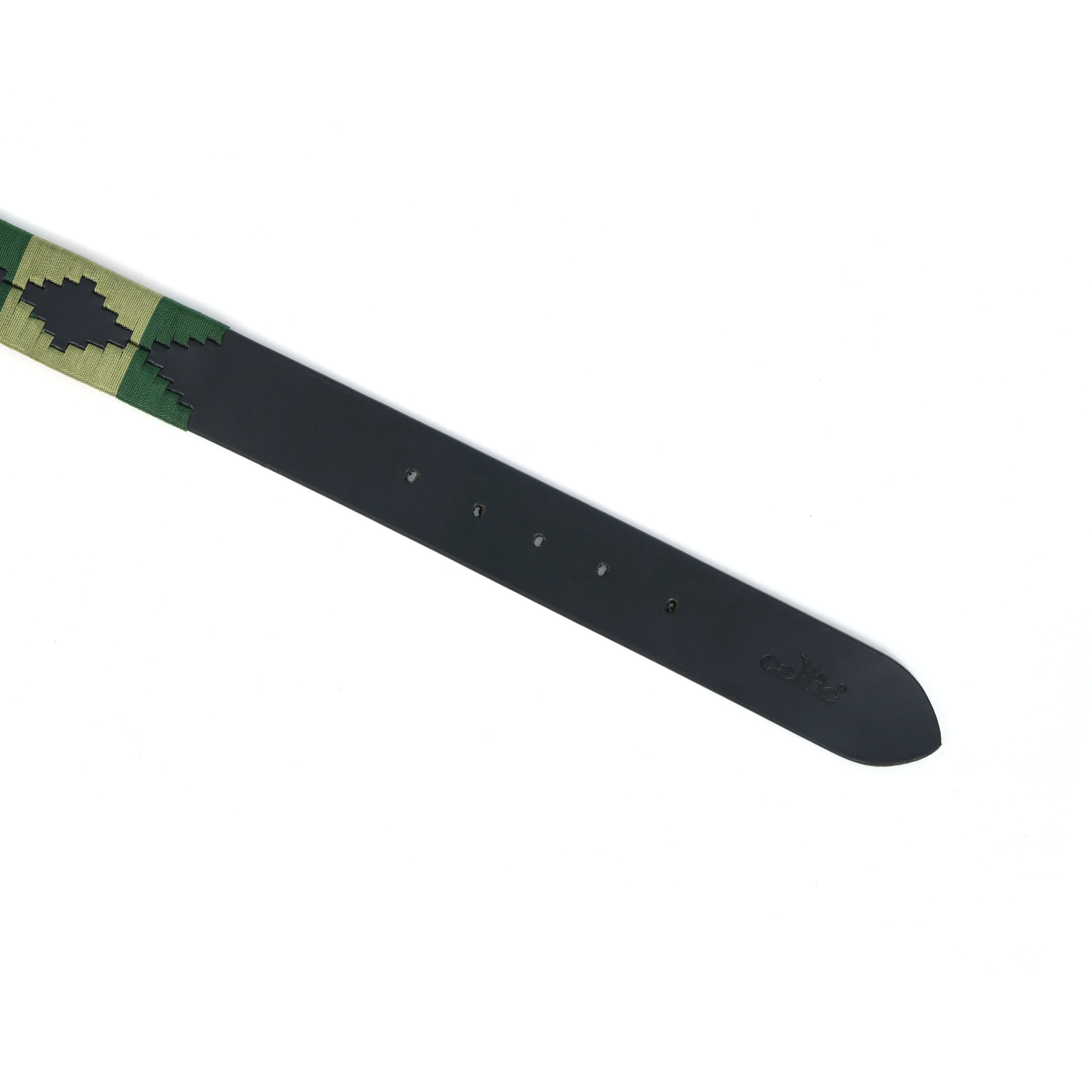 Unisex Handcrafted Leather Belt With Green Geometric Woven Strap Antique Silver Buckle - Image 5
