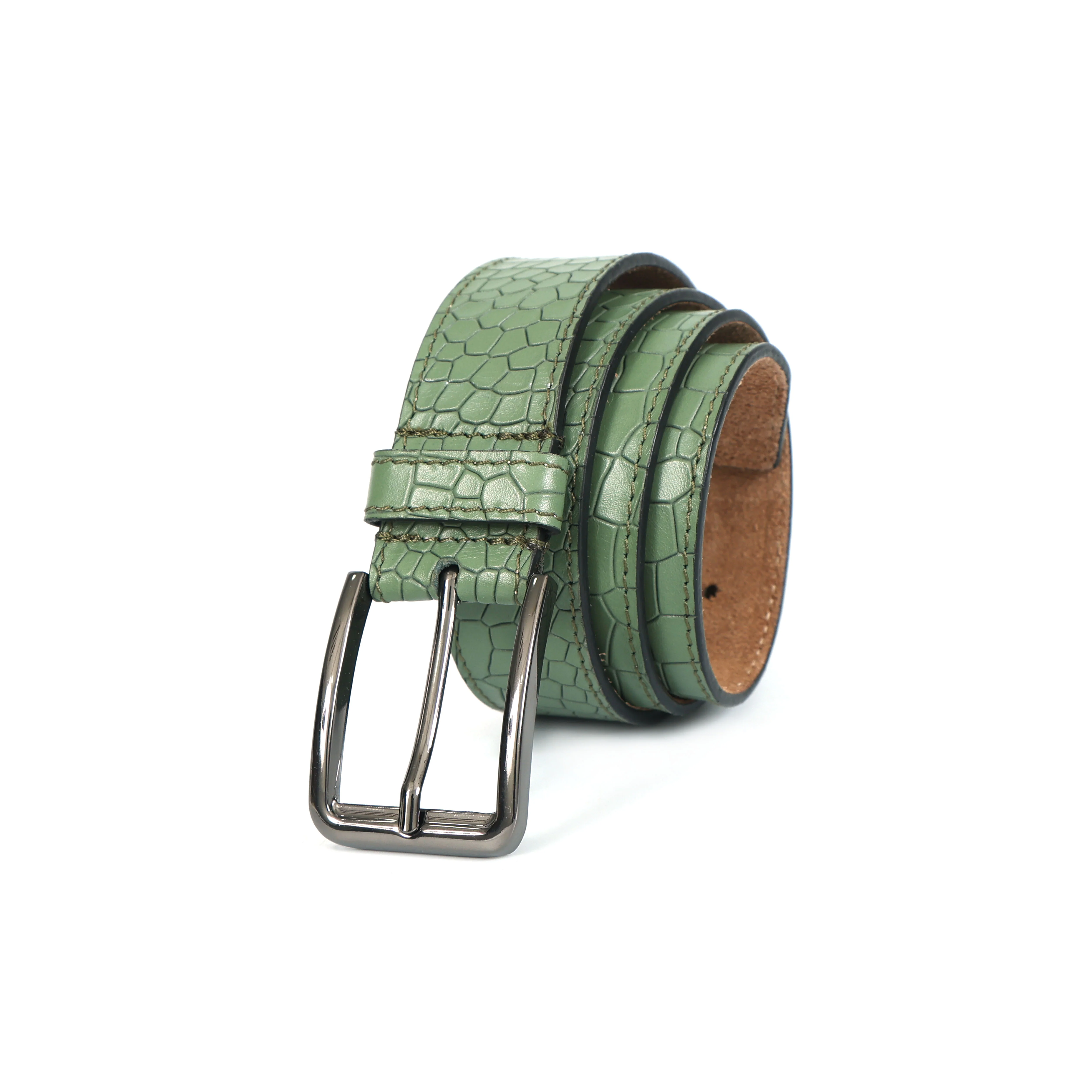 Men Mint Green Crocodile Texture Leather Belt Stylish Adjustable Buckle For Women - Image 2
