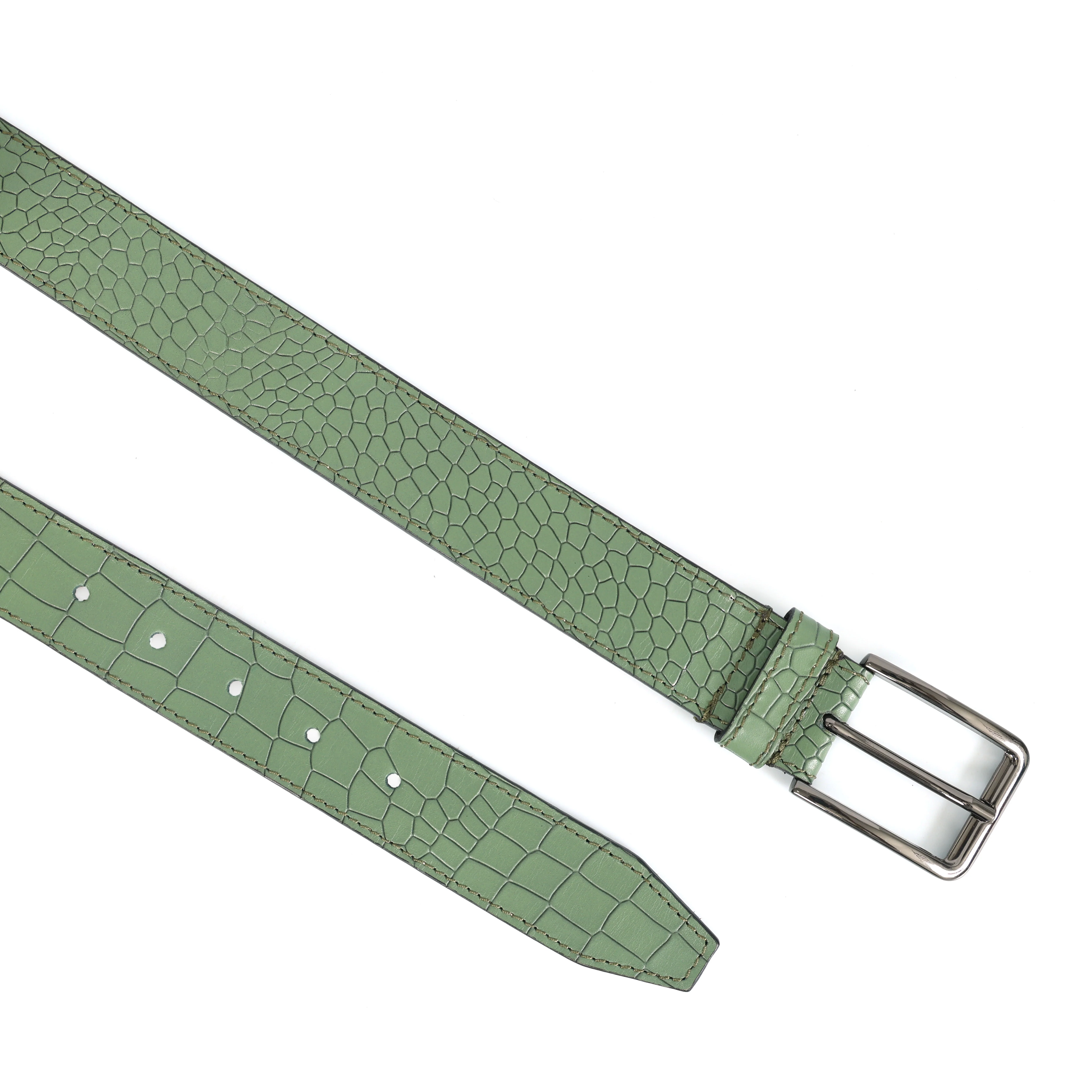Men Mint Green Crocodile Texture Leather Belt Stylish Adjustable Buckle For Women - Image 4