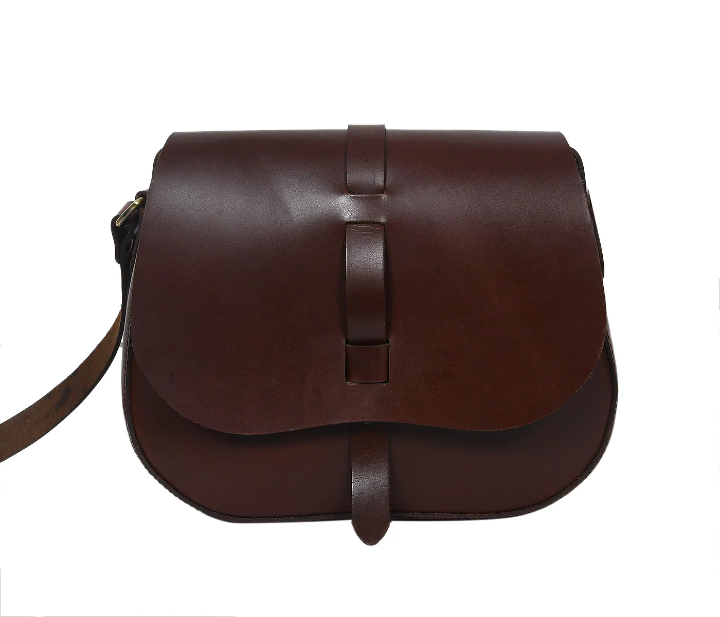 Classic Handmade Dark Brown Leather Saddle Sling Bag - Image 3