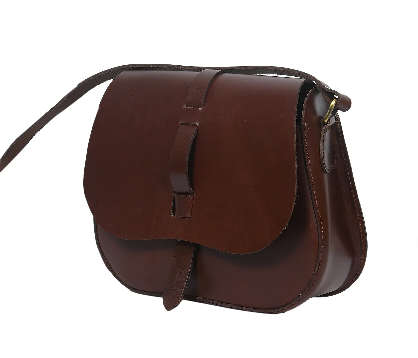 Classic Handmade Dark Brown Leather Saddle Sling Bag - Image 5