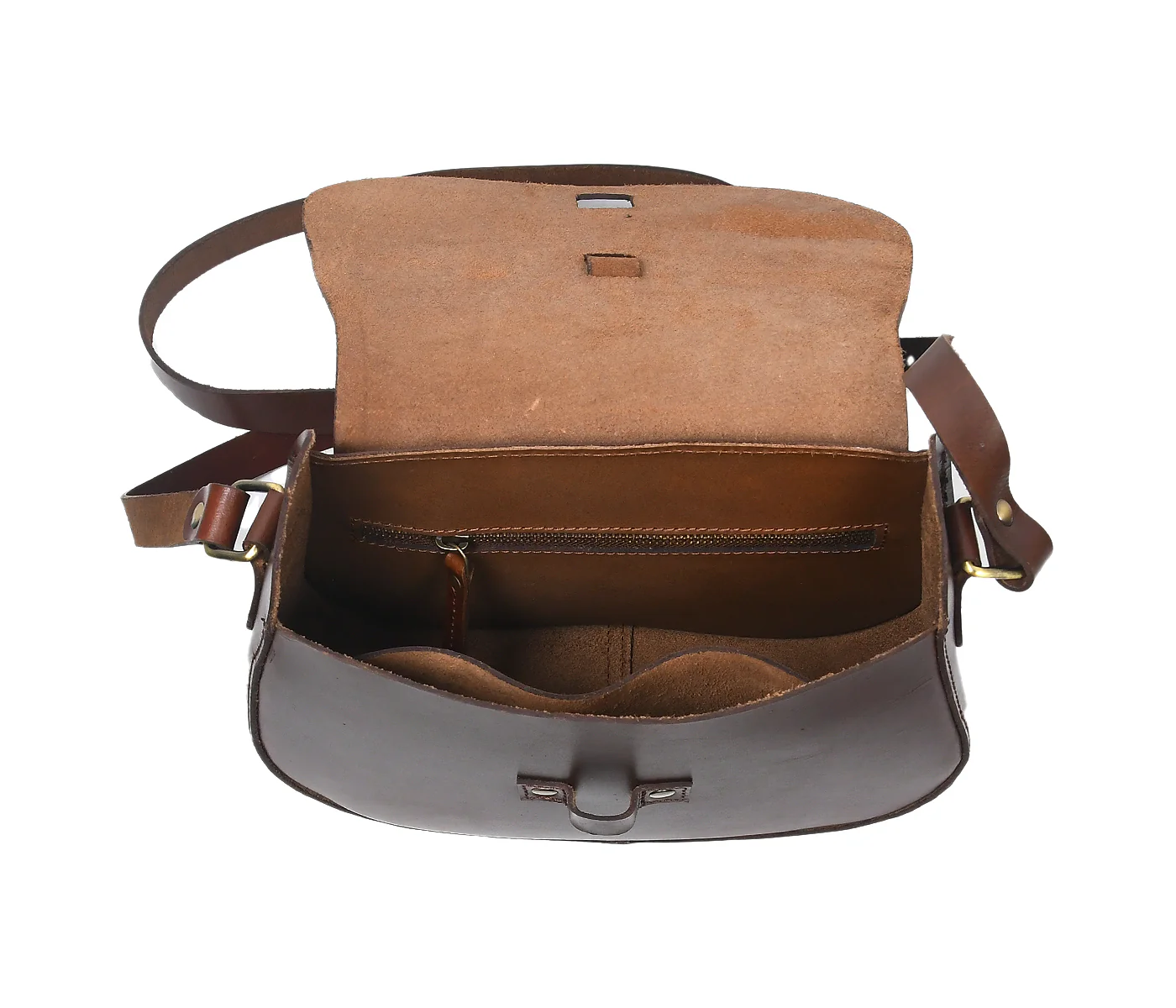 Classic Handmade Dark Brown Leather Saddle Sling Bag - Image 6
