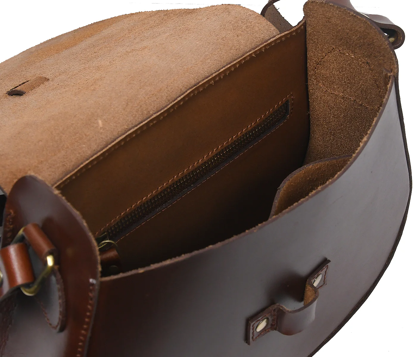 Classic Handmade Dark Brown Leather Saddle Sling Bag - Image 7
