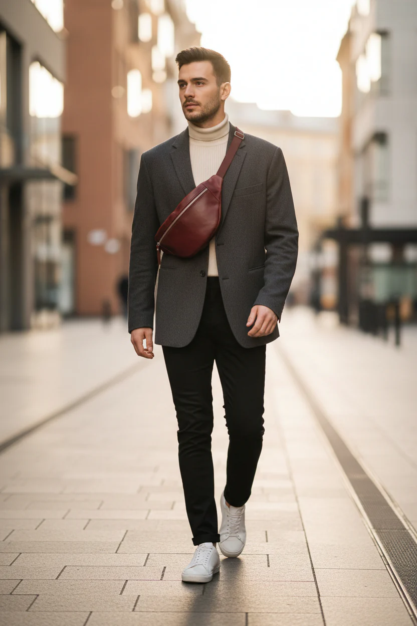 Full-Grain Leather waist bag with Adjustable Strap & Secure Zipper Closure - Image 7