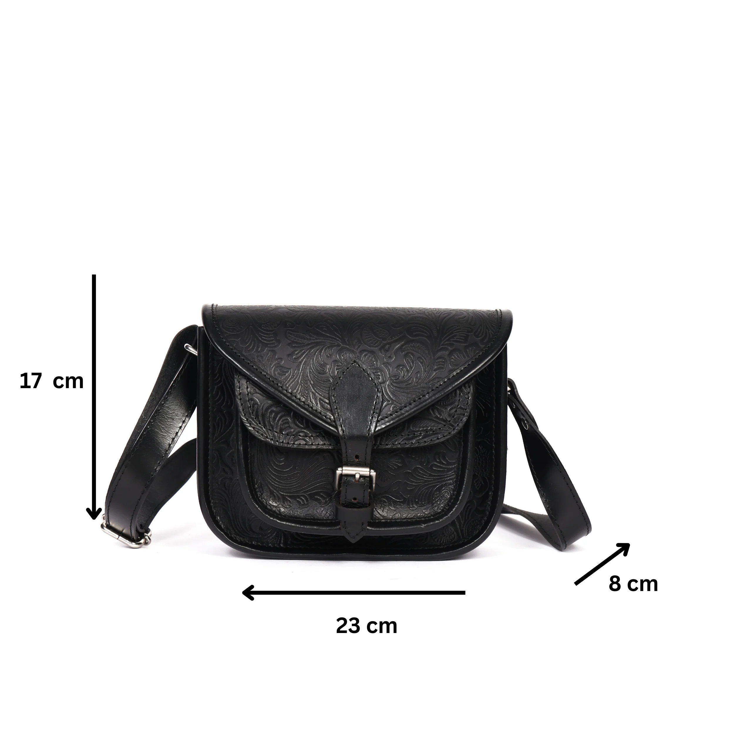 Premium Genuine Embossed Leather Sling Bag with Buckle Flap & Front Pocket - Image 10