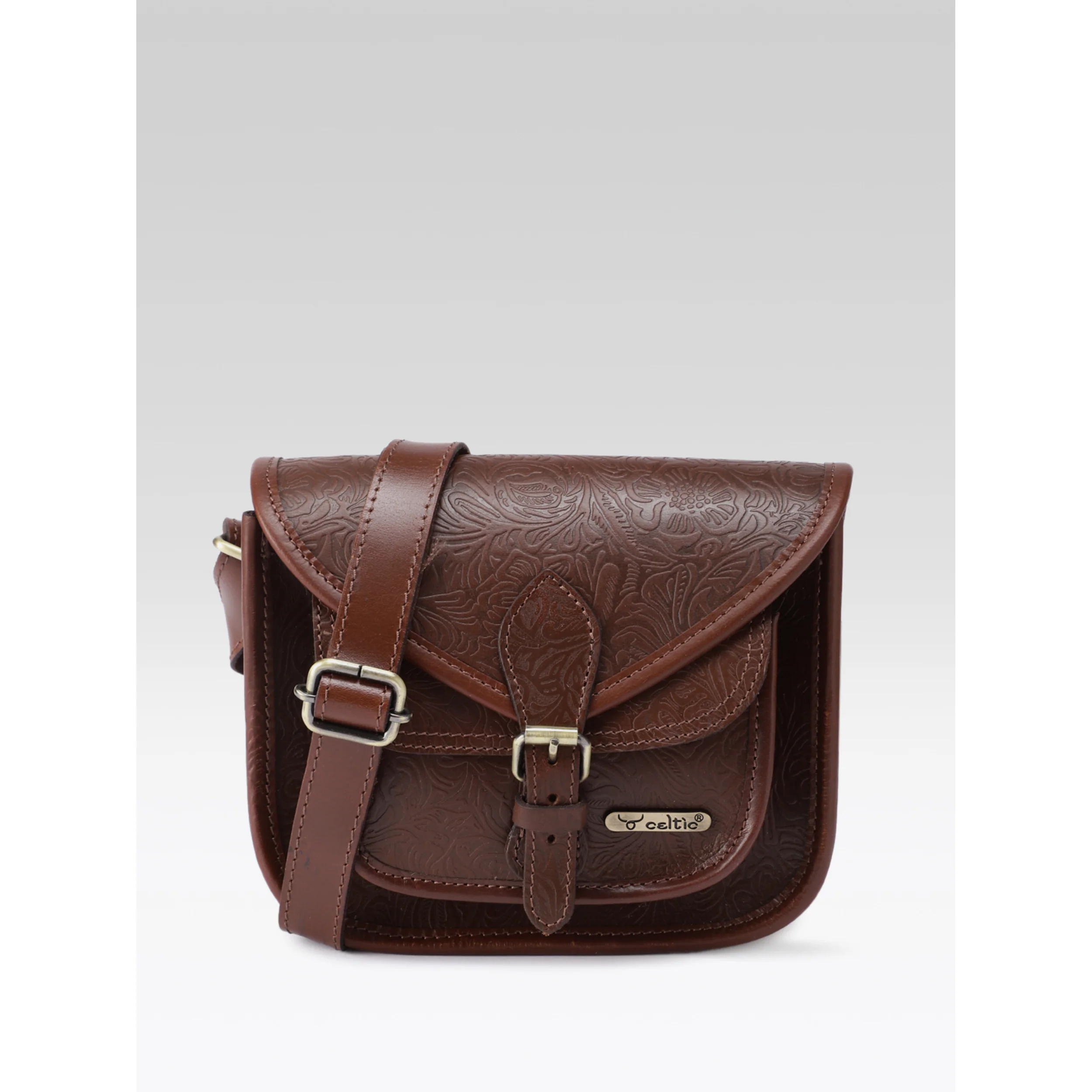 Premium Genuine Embossed Leather Sling Bag with Buckle Flap & Front Pocket - Image 11