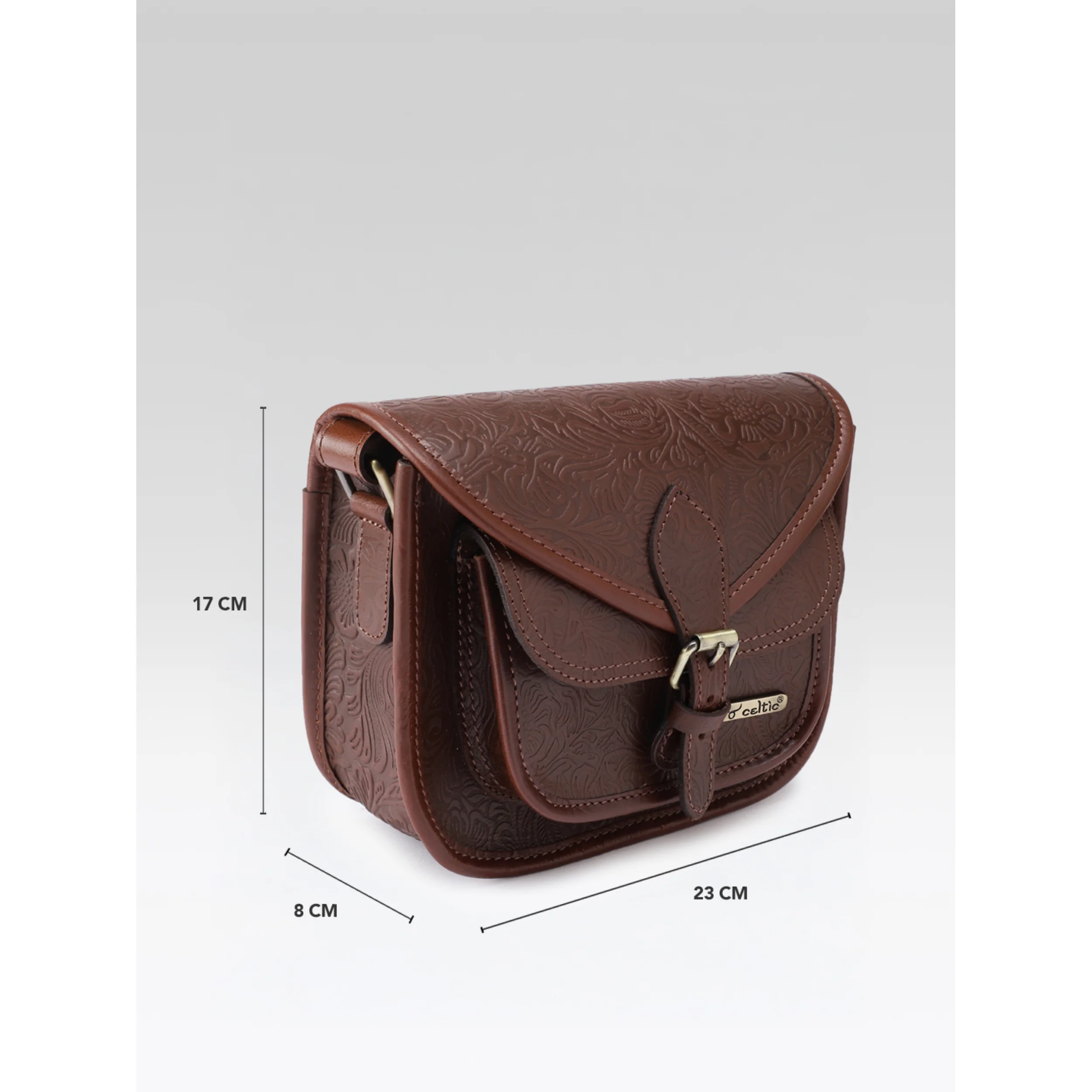 Premium Genuine Embossed Leather Sling Bag with Buckle Flap & Front Pocket - Image 13
