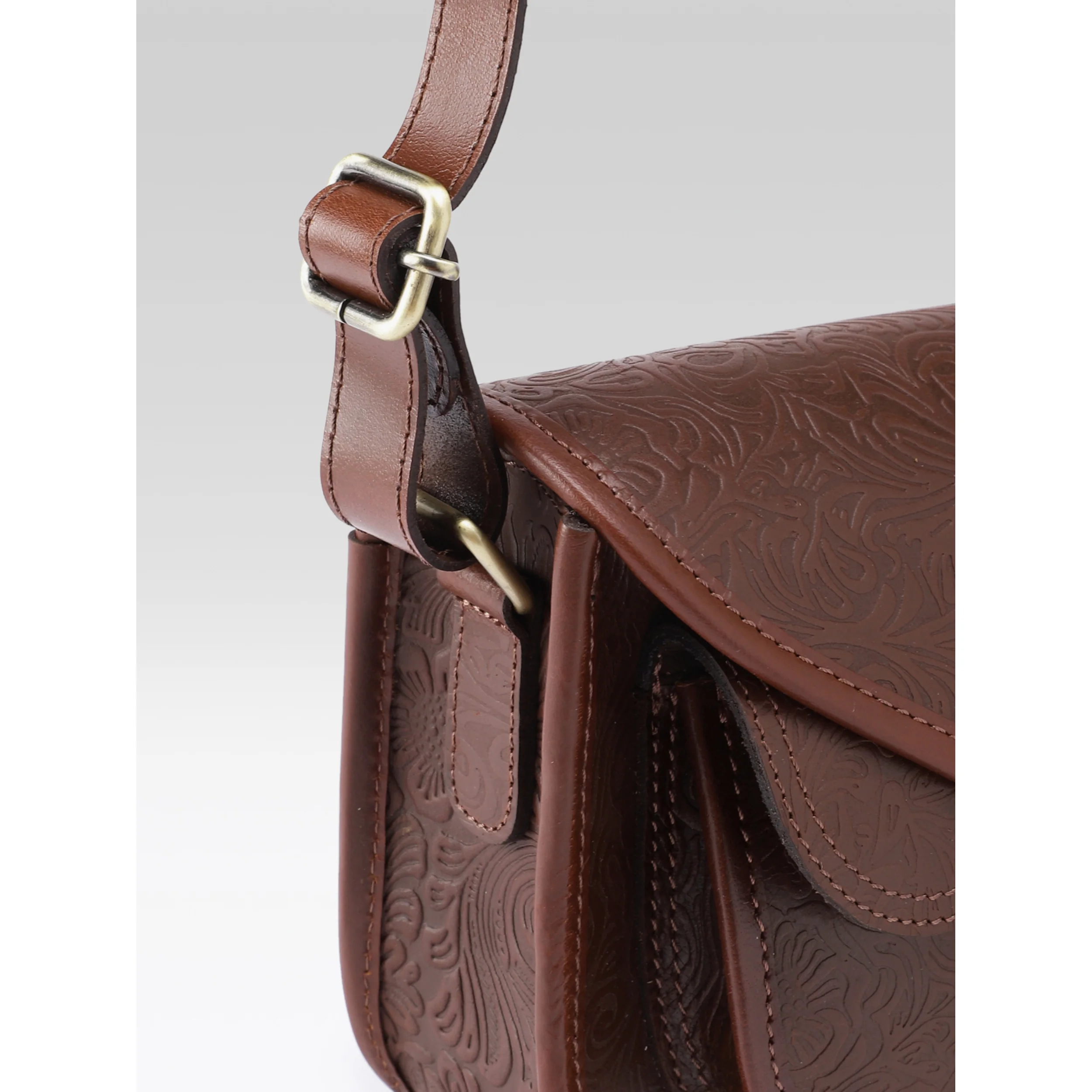 Premium Genuine Embossed Leather Sling Bag with Buckle Flap & Front Pocket - Image 16