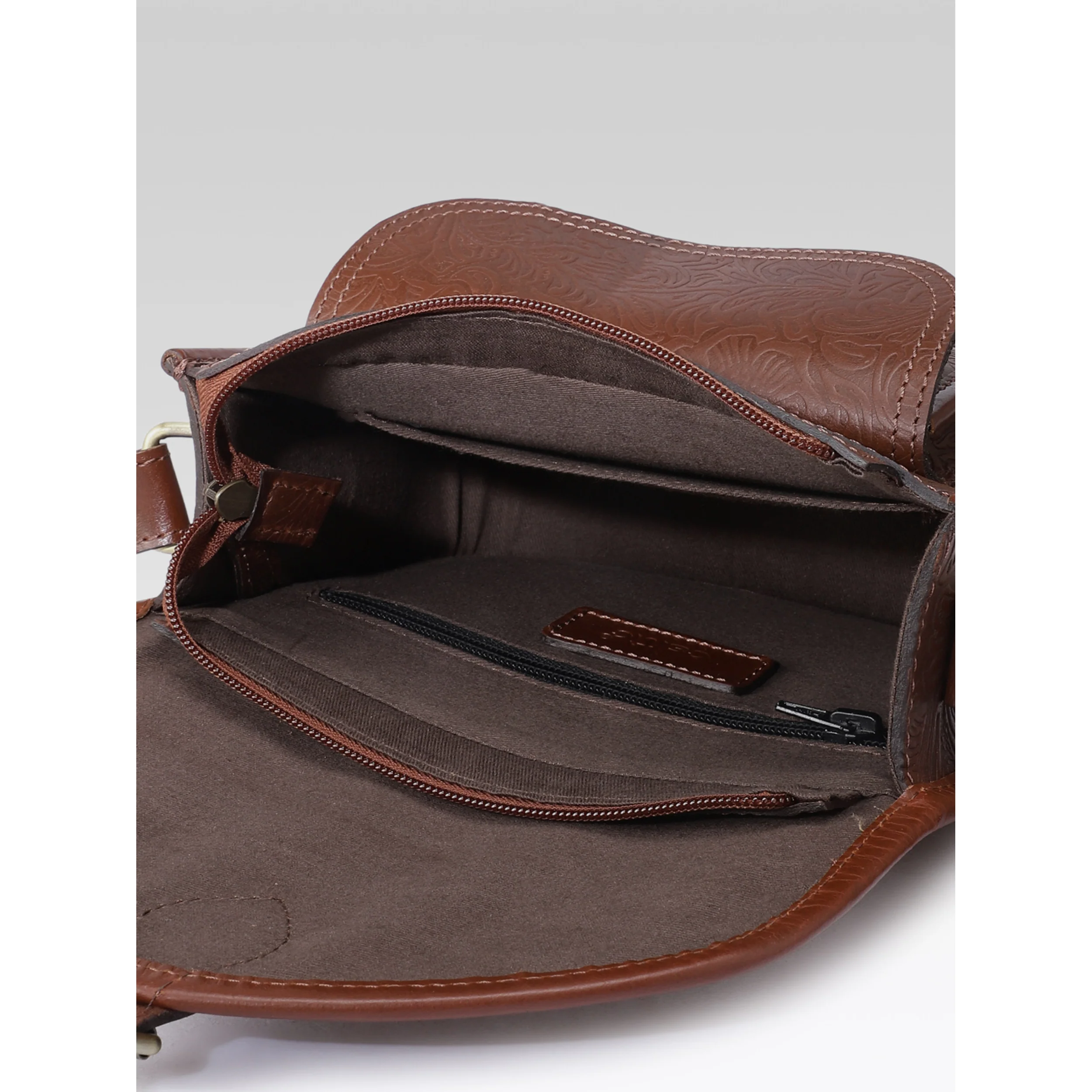 Premium Genuine Embossed Leather Sling Bag with Buckle Flap & Front Pocket - Image 17