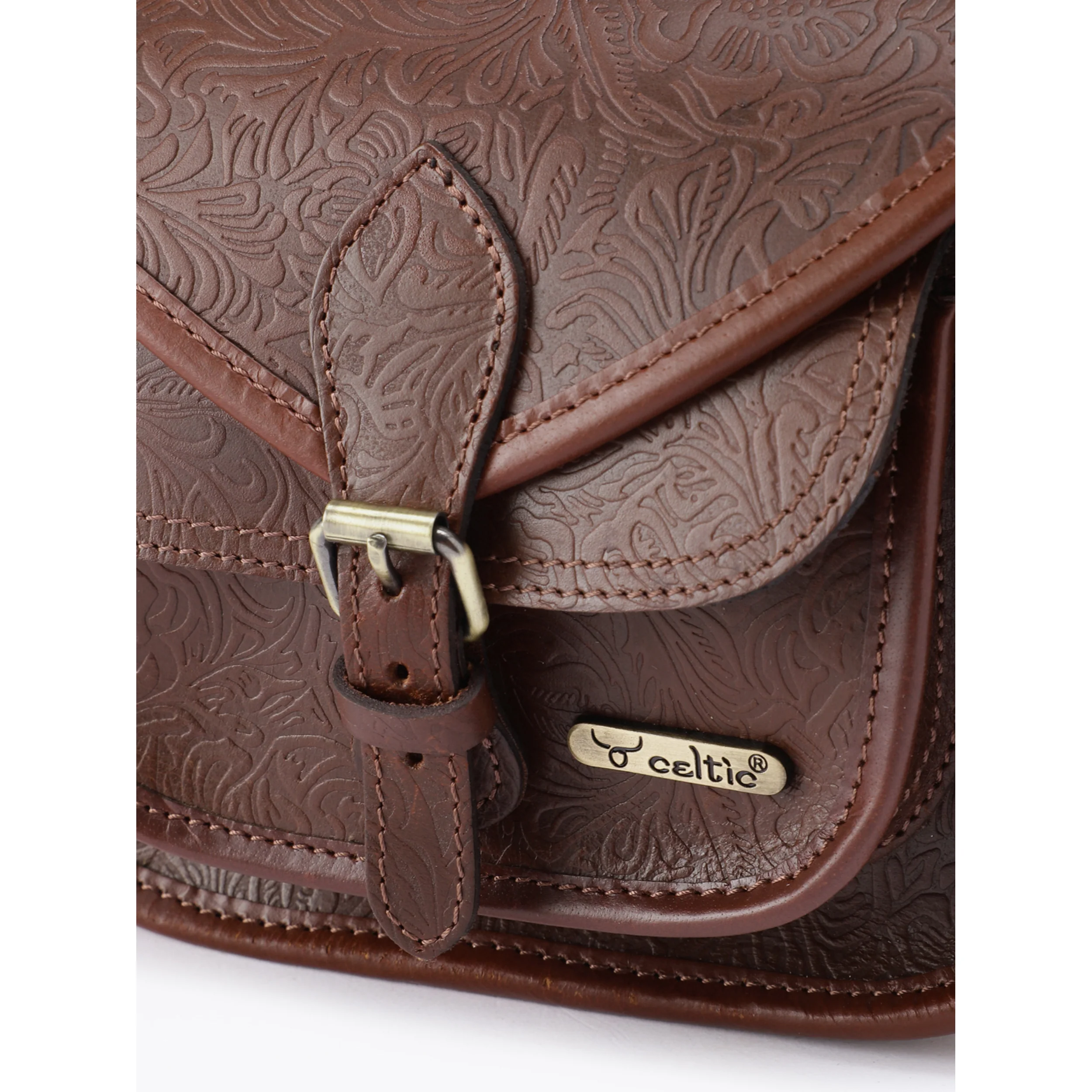 Premium Genuine Embossed Leather Sling Bag with Buckle Flap & Front Pocket - Image 18