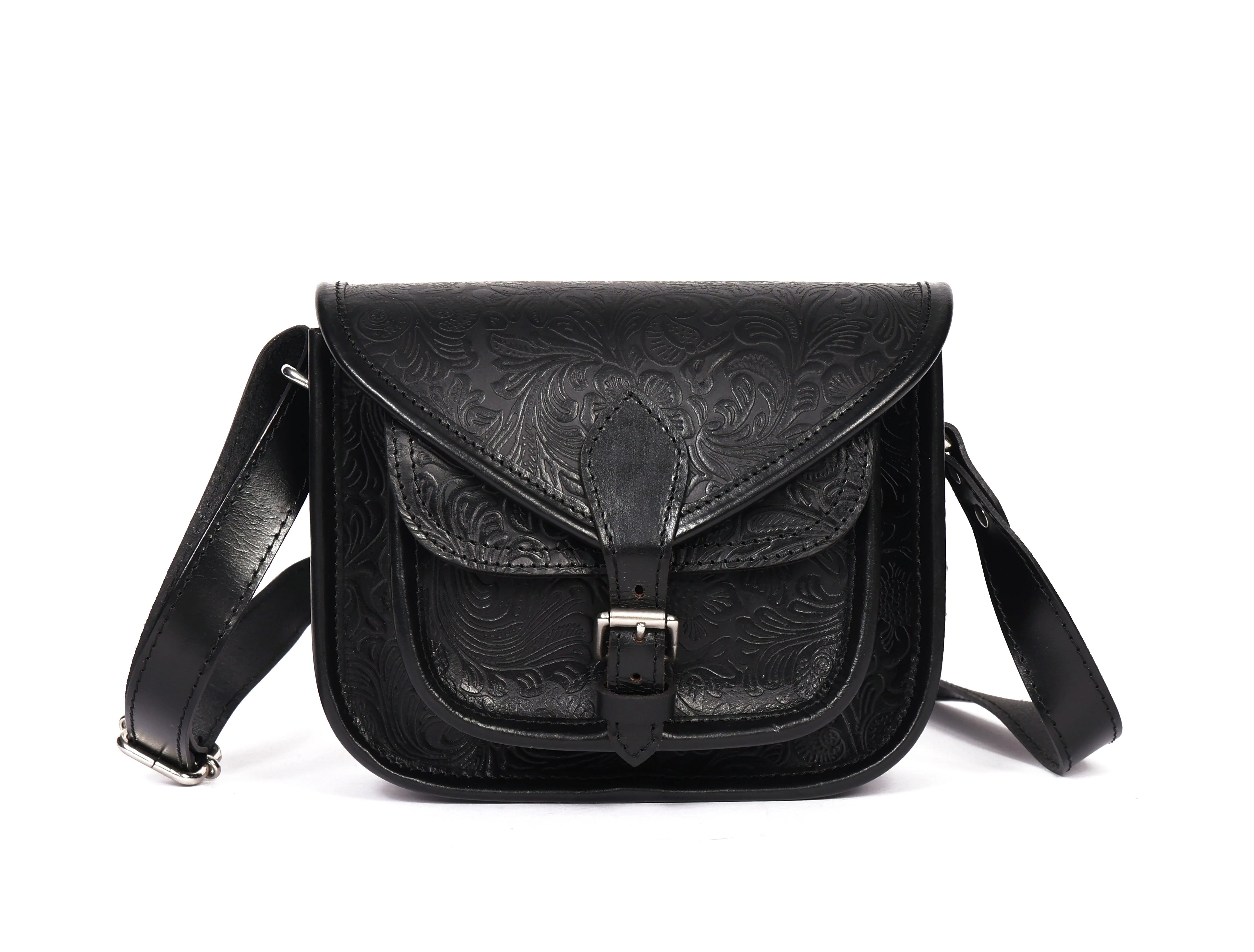 Premium Genuine Embossed Leather Sling Bag with Buckle Flap & Front Pocket - Image 3