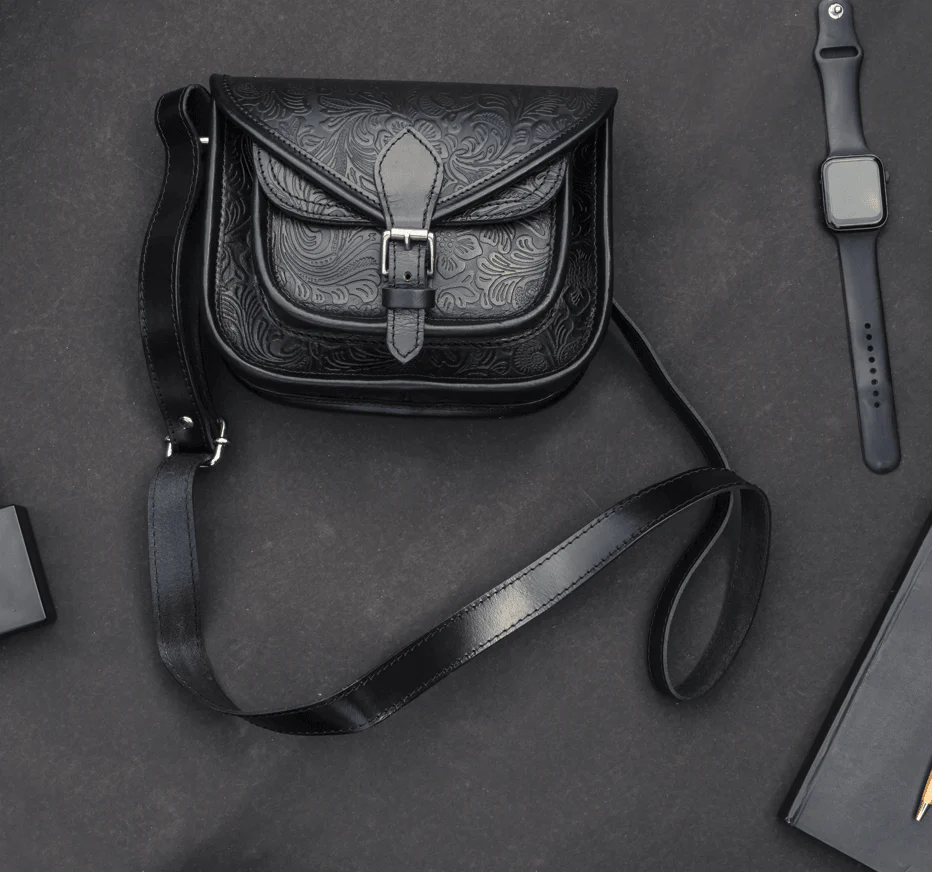 Premium Genuine Embossed Leather Sling Bag with Buckle Flap & Front Pocket - Image 4