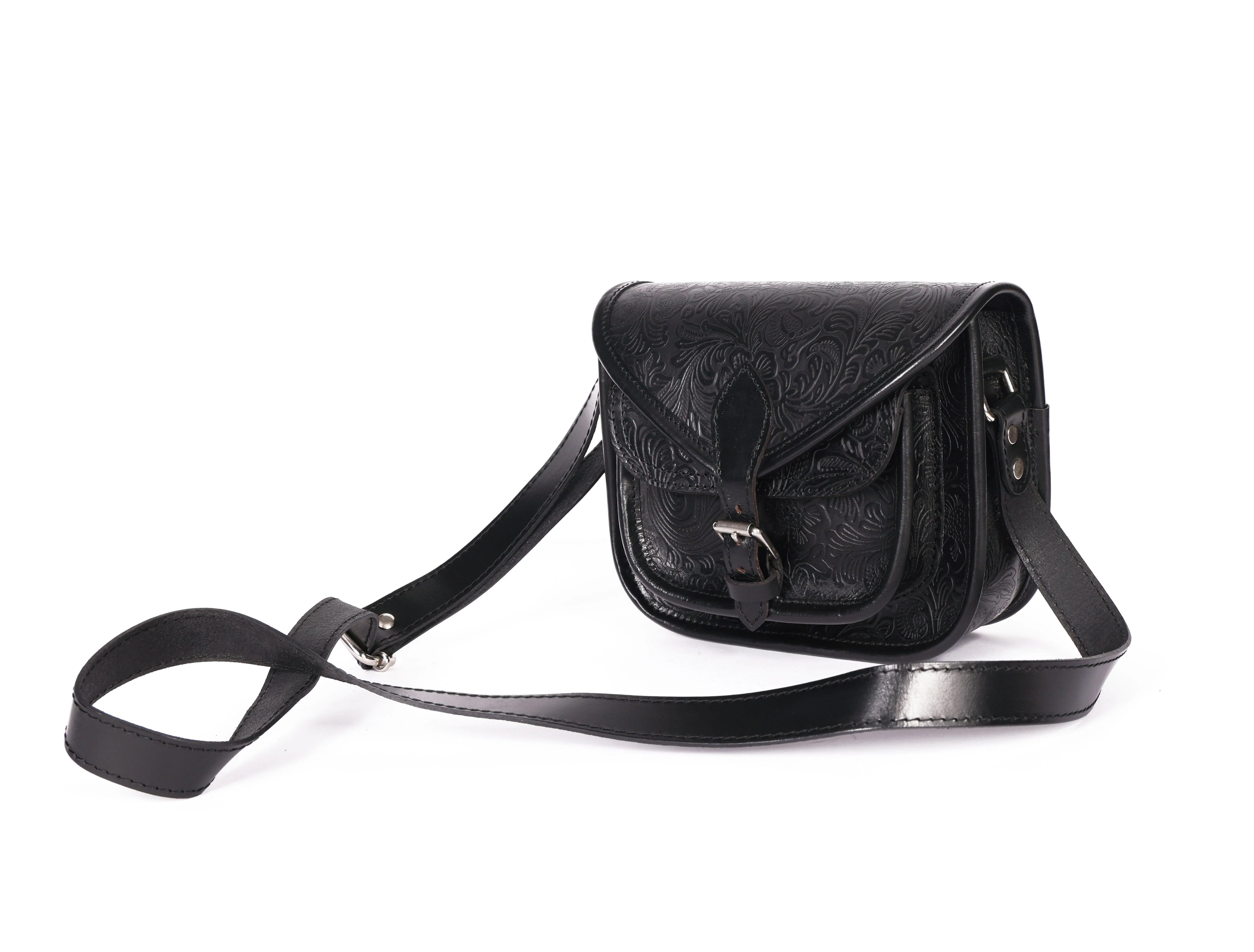 Premium Genuine Embossed Leather Sling Bag with Buckle Flap & Front Pocket - Image 5