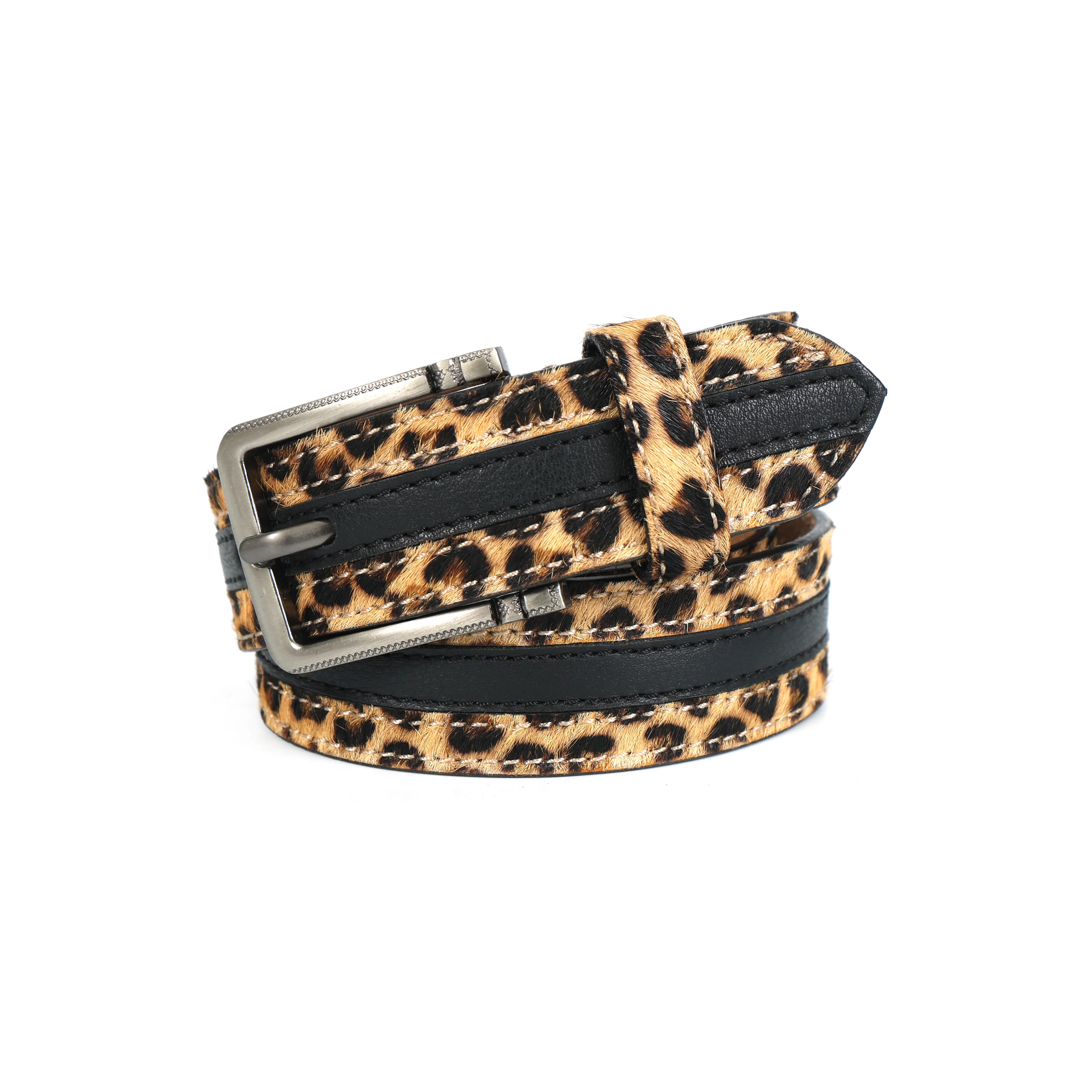 Womens Leopard Print Leather Belt with Sleek Metal Buckle for Trendy Casual Wear - Image 3