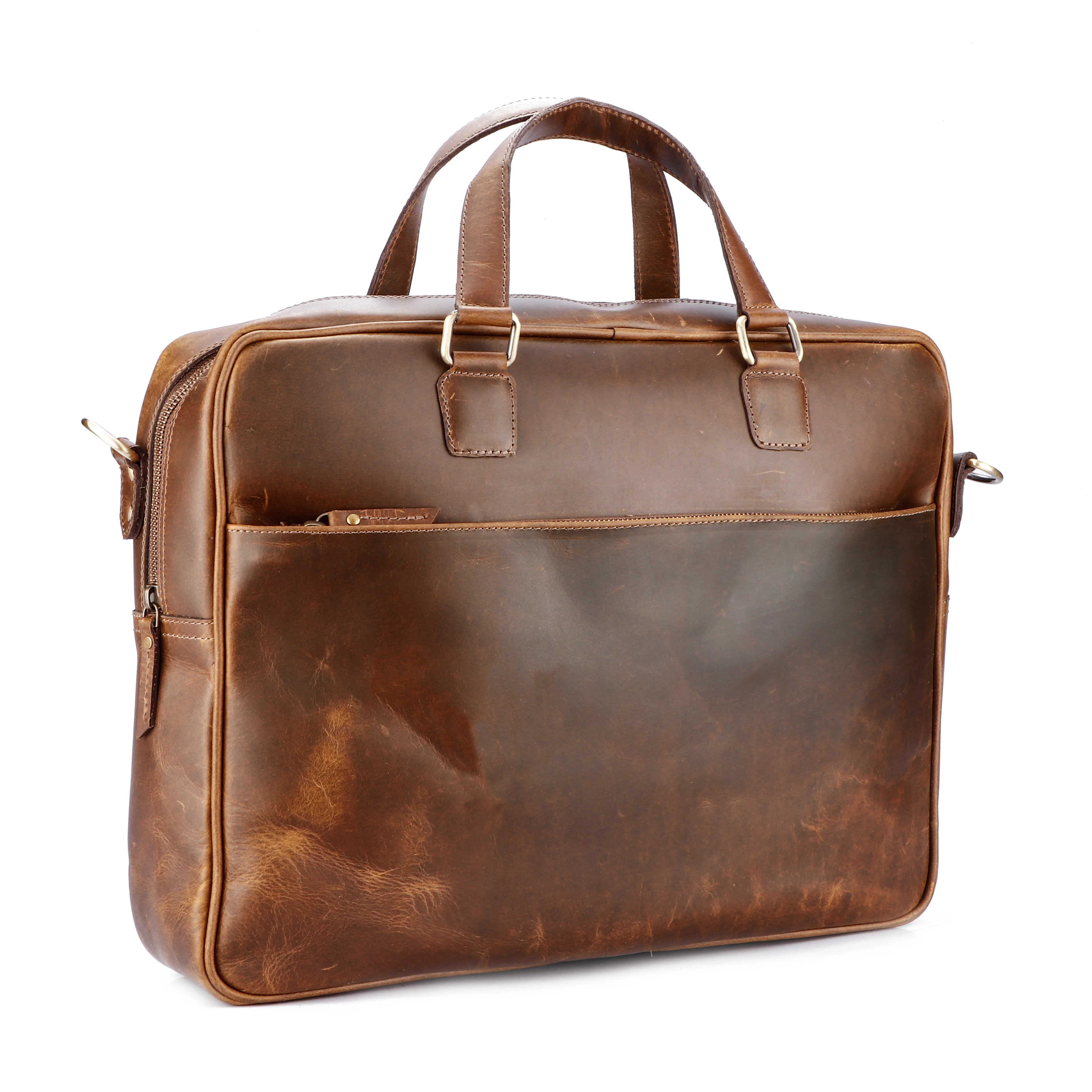 Vintage Full-Grain Leather Office Briefcase with Adjustable Shoulder Strap - Image 3