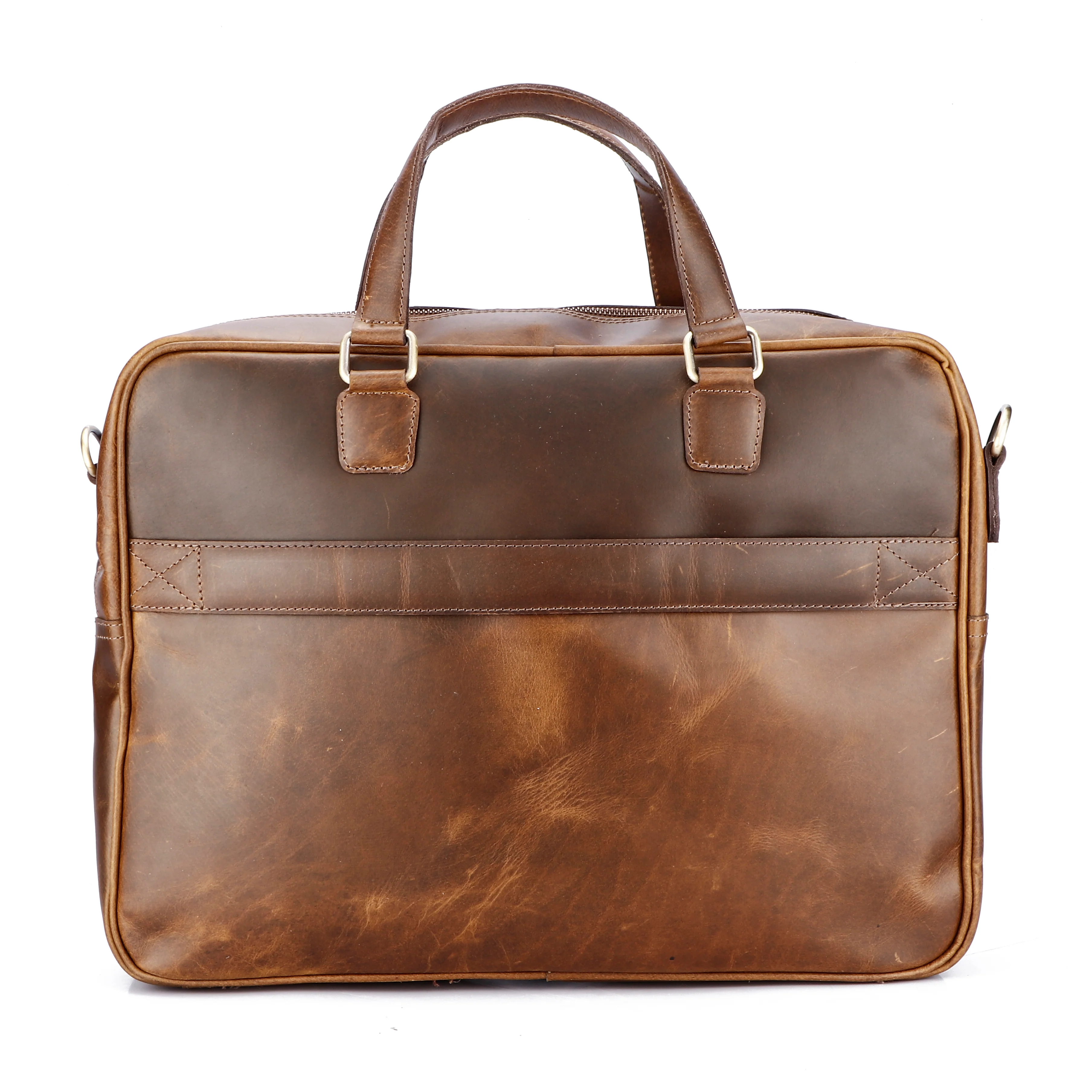 Vintage Full-Grain Leather Office Briefcase with Adjustable Shoulder Strap - Image 4