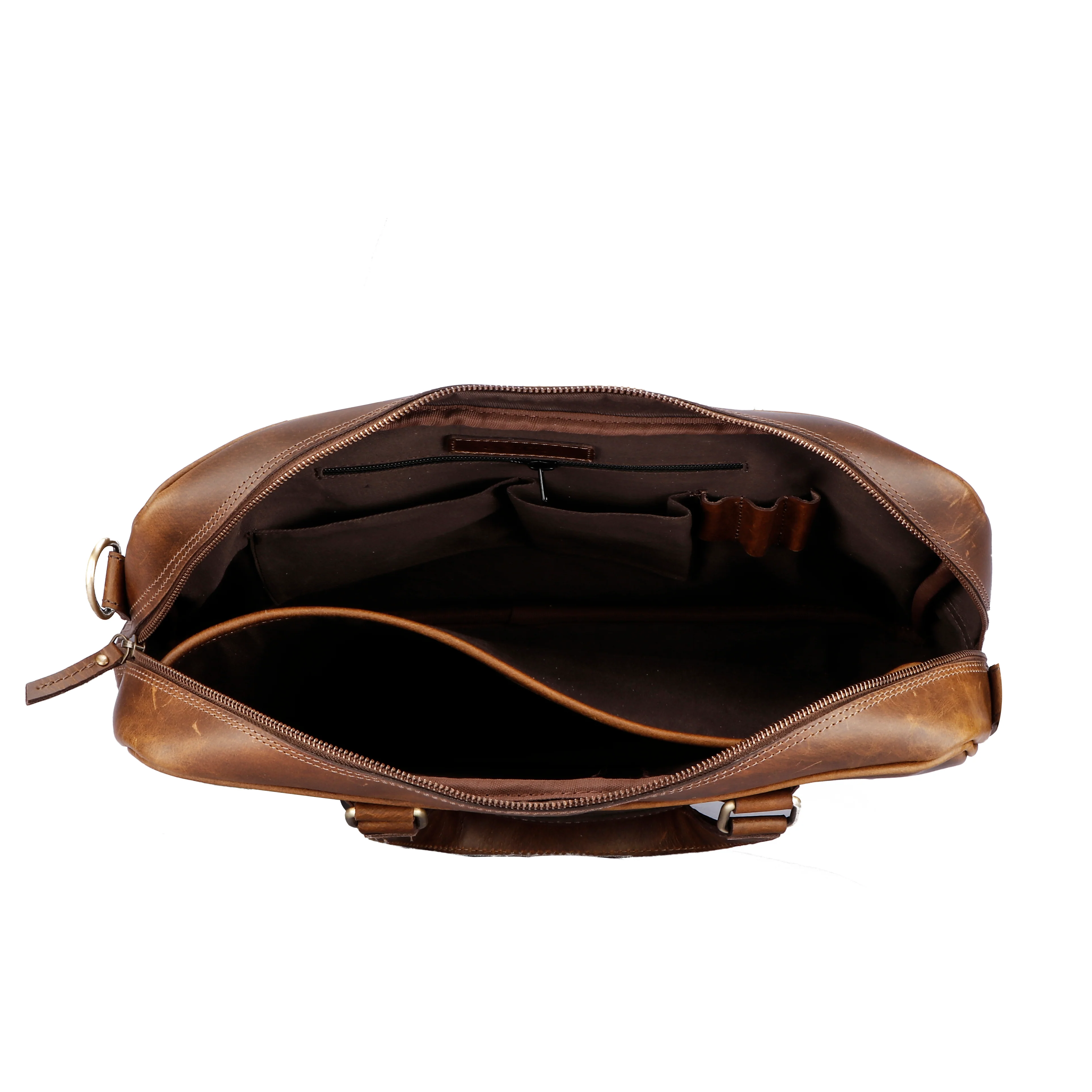 Vintage Full-Grain Leather Office Briefcase with Adjustable Shoulder Strap - Image 6